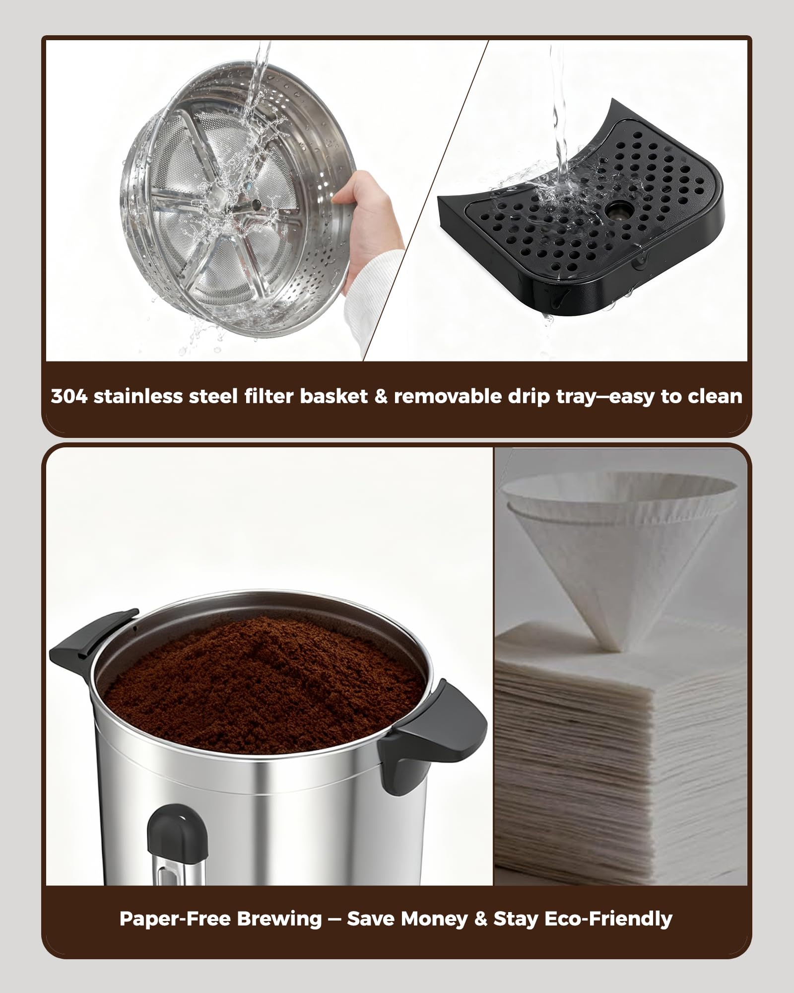 OSTBA 1500W Commercial Coffee Urn 100 Cup / 15L Large Percolator Coffee Pot, Double-Wall 304 Stainless Steel Hot Water Dispenser, Fast Brewing Electric Coffee Maker for Catering, Parties, Offices