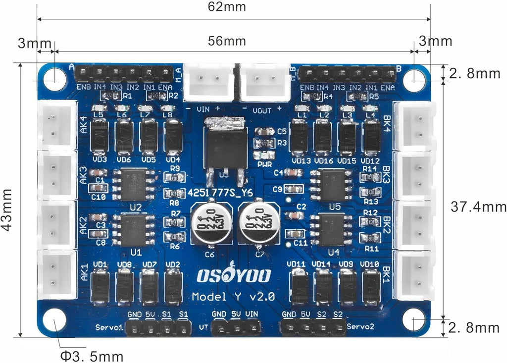 Model Y 4-Channel Dual H-Bridge Stepper Motor Driver Board for Arduino Raspberry Pi UNO Mega2560 Mecanum Wheel Smart Car Power
