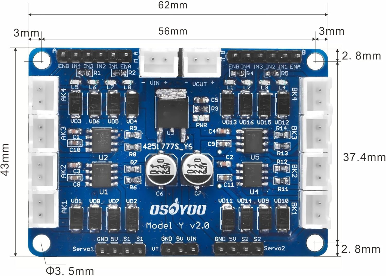Model Y 4-Channel Dual H-Bridge Stepper Motor Driver Board for Arduino Raspberry Pi UNO Mega2560 Mecanum Wheel Smart Car Power