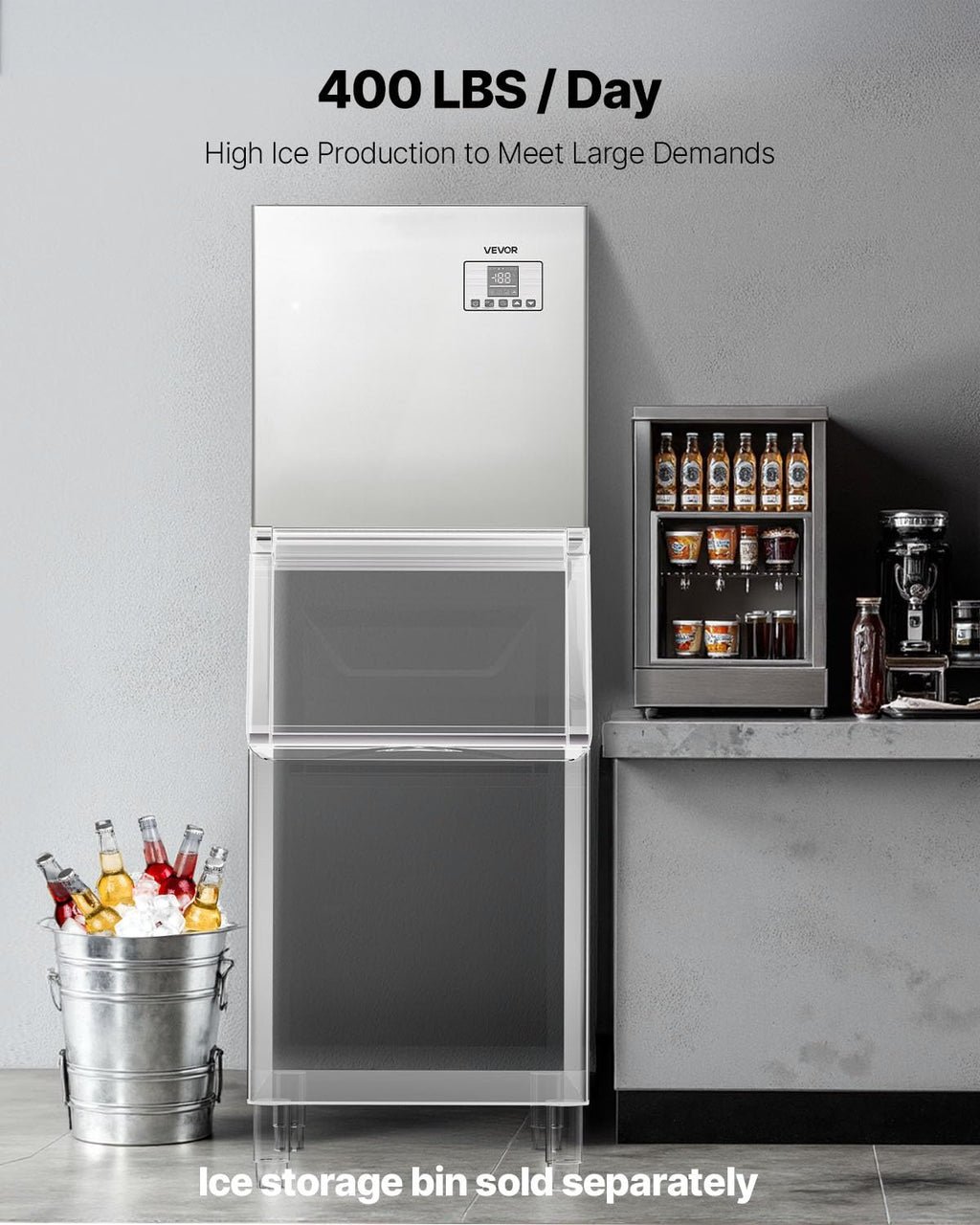 VEVOR Commercial Ice Maker Machine - Head, 300 Lbs/Day Stainless Steel Ice Machine with Scheduled Ice-Making, Self-Cleaning, Adjustable Thickness, Ideal for Restaurant Bar Cafe Hotel - Head Only