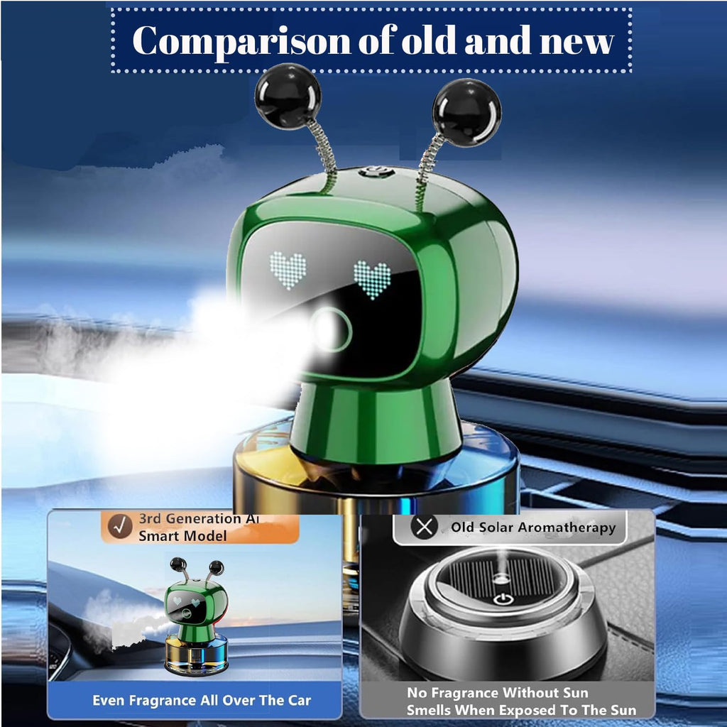 Robot Intelligent Aromatherapy Machine, Smart Cute Robot Car Air Freshener - Fine Spray/Fillable/Four-Gear Adjustment/Vibration Sensing/On-Off/Large Capacity Long-Lasting Fragrance/Black-V2(Cologne)