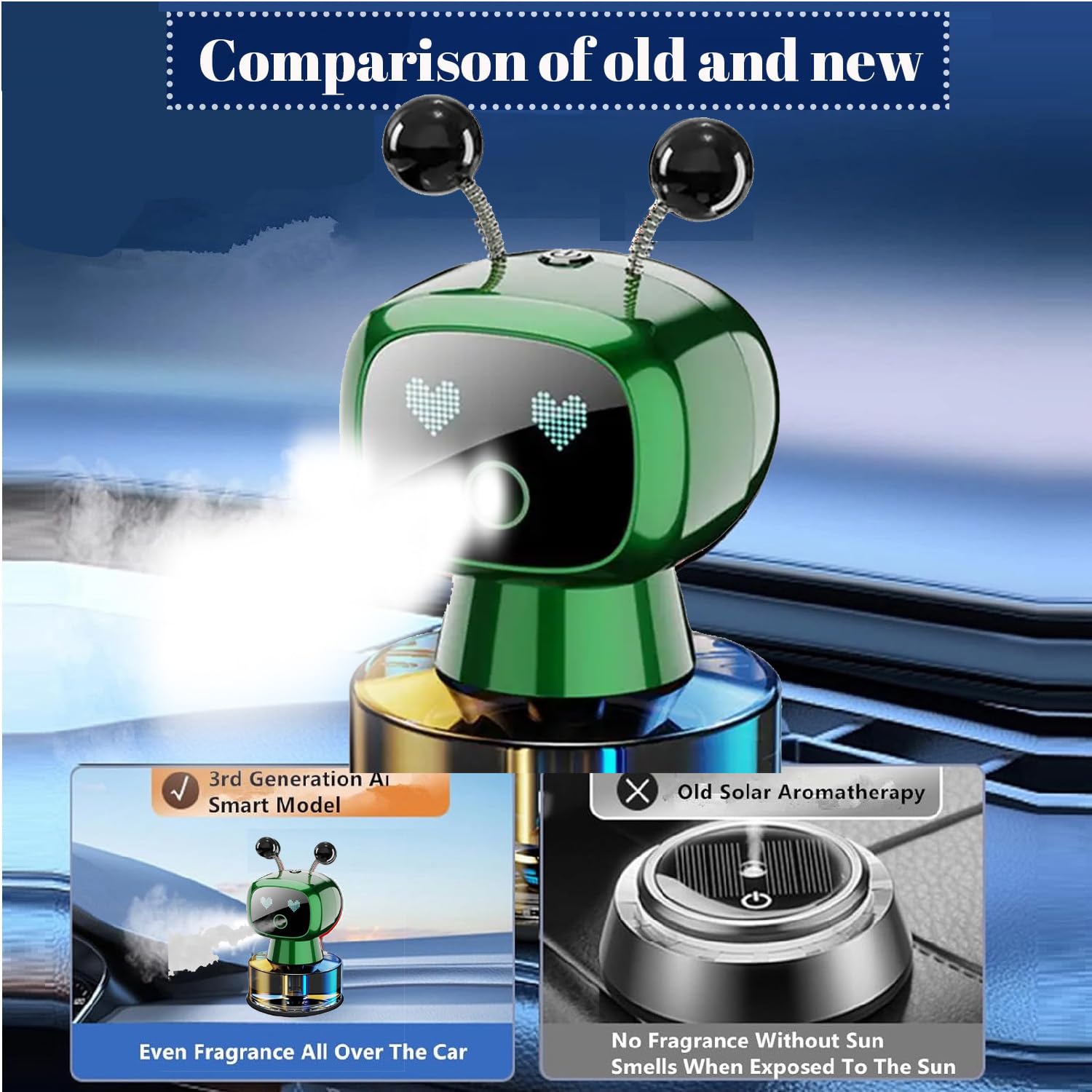 Robot Intelligent Aromatherapy Machine, Smart Cute Robot Car Air Freshener - Fine Spray/Fillable/Four-Gear Adjustment/Vibration Sensing/On-Off/Large Capacity Long-Lasting Fragrance/Black-V2(Cologne)
