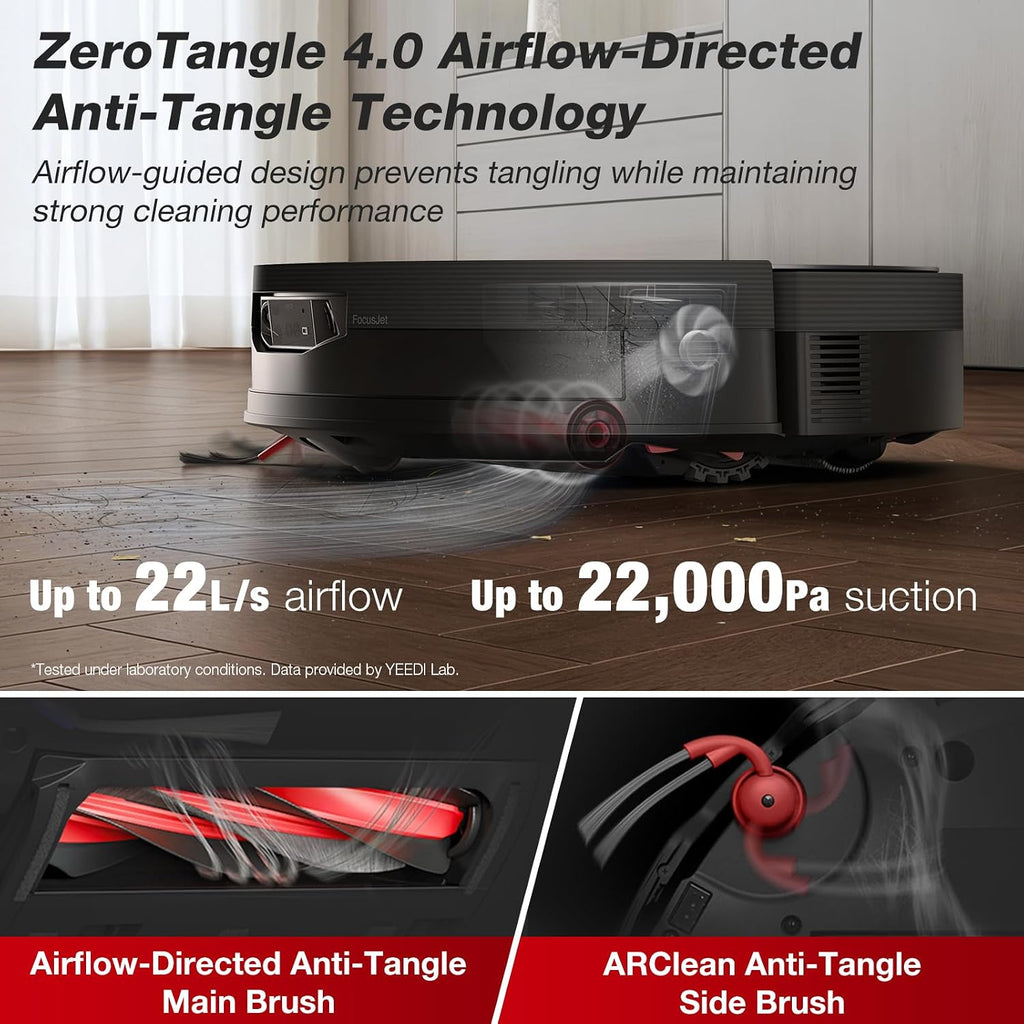Yeedi S20 Infinity Ultra Robot Vacuum and Mop, FocusJet Stain Pre-Dissolving Tech, Mop Roller Smart Cover, 22000Pa Suction, 145°F Hot Air Dry, PowerBoost Plus Tech, AI Obstacle Avoidance,Omni Station