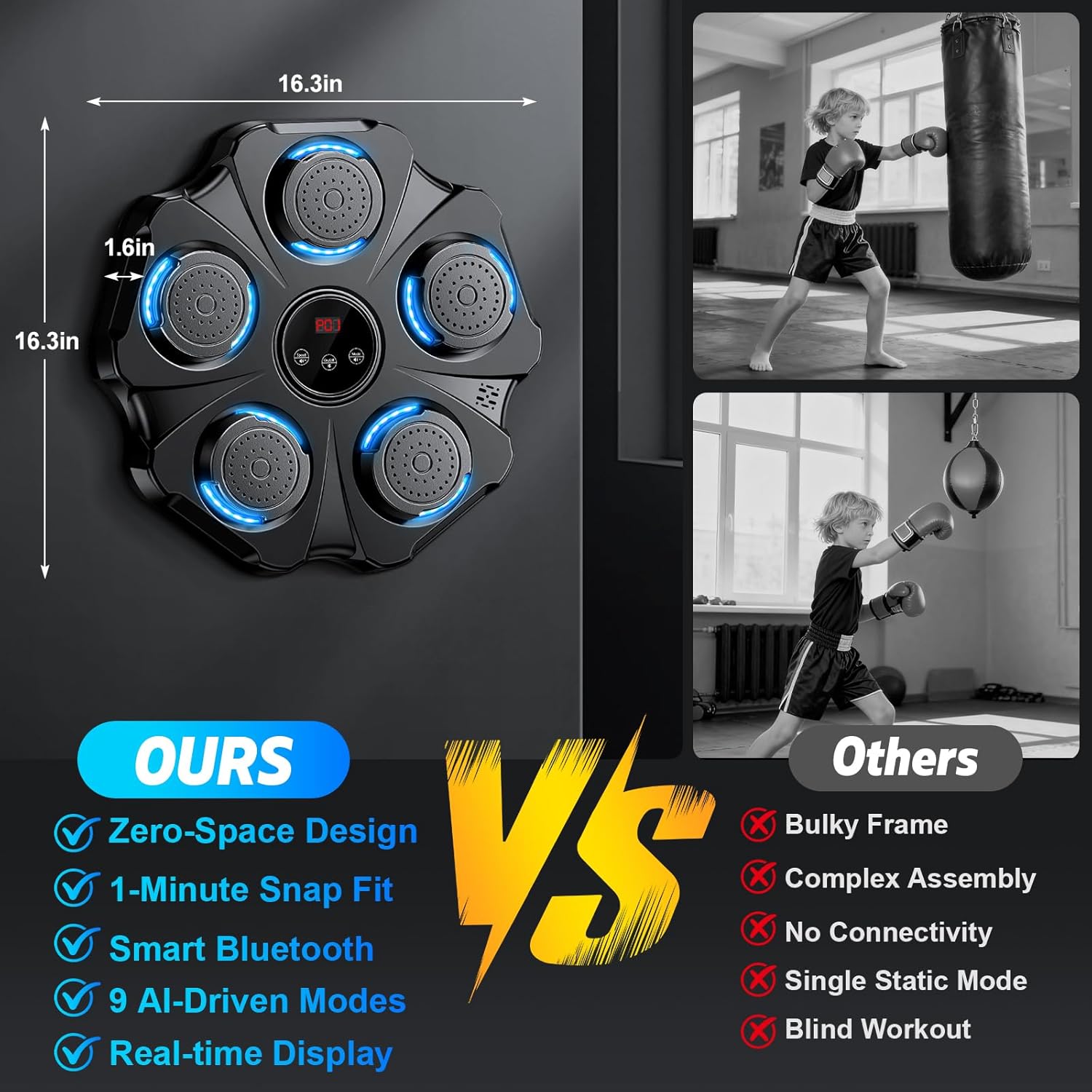 2026 Upgraded Music Boxing Machine - Interactive Punching Trainer, Large Size Wall Mounted Electronic Boxing Target with Adult & Kids Gloves, 9 Modes & 9 Speeds for Adults & Kids