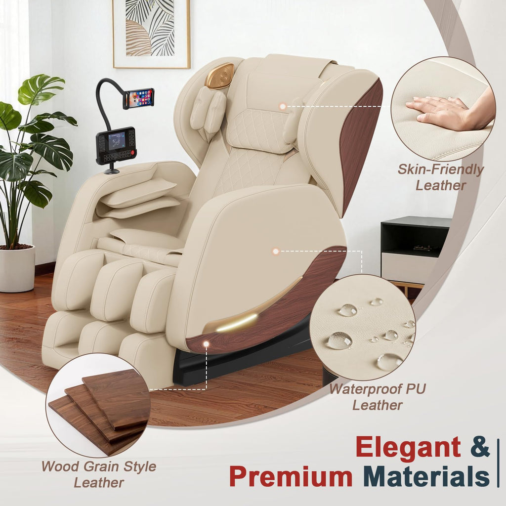2026 Massage Chair, Massage Chairs Full Body and Recliner with 14 Fixed Points, Zero Gravity, Wood Grain Leather, Foot Massage, Airbags, Lumbar Heating, Bluetooth and Control Screen