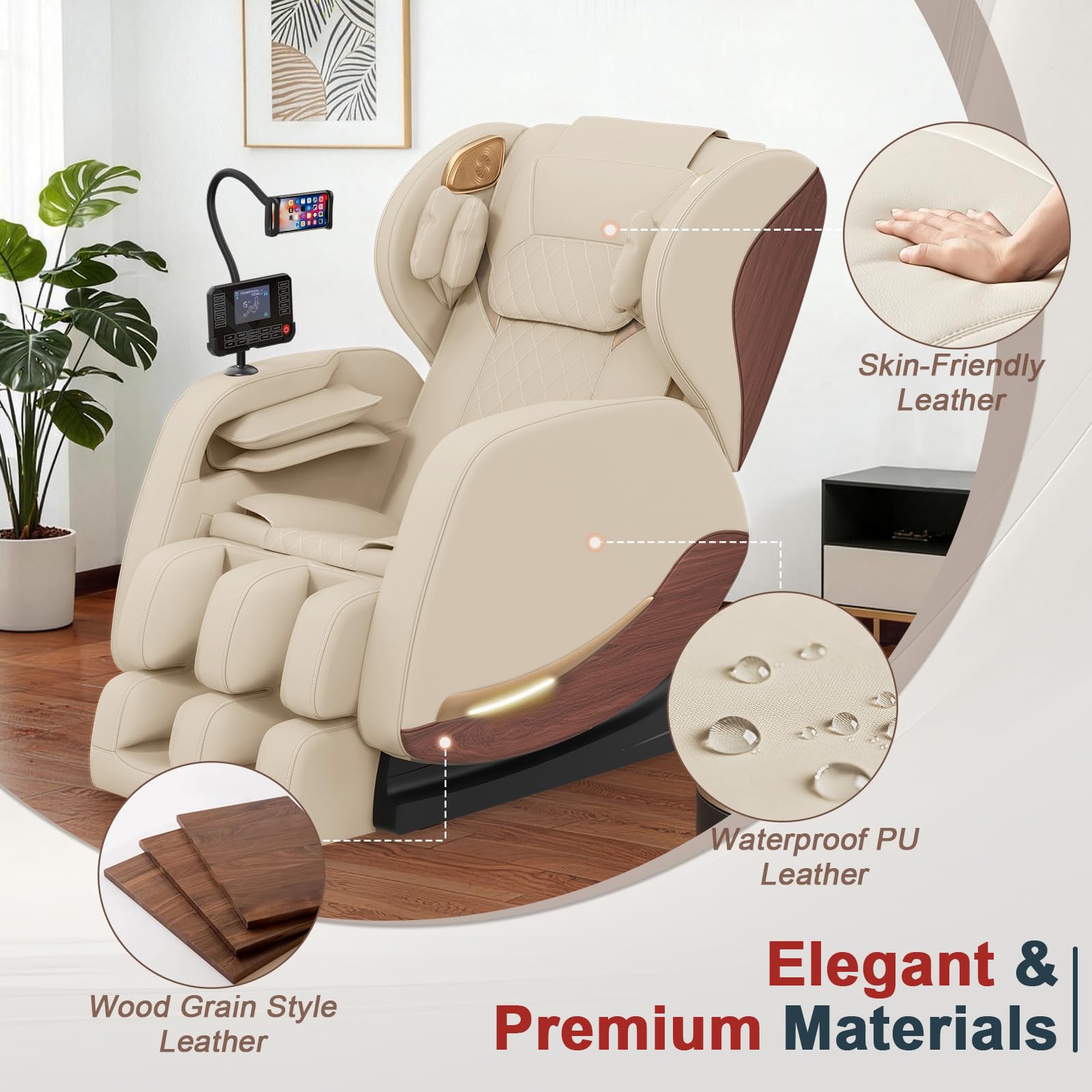 2026 Massage Chair, Massage Chairs Full Body and Recliner with 14 Fixed Points, Zero Gravity, Wood Grain Leather, Foot Massage, Airbags, Lumbar Heating, Bluetooth and Control Screen