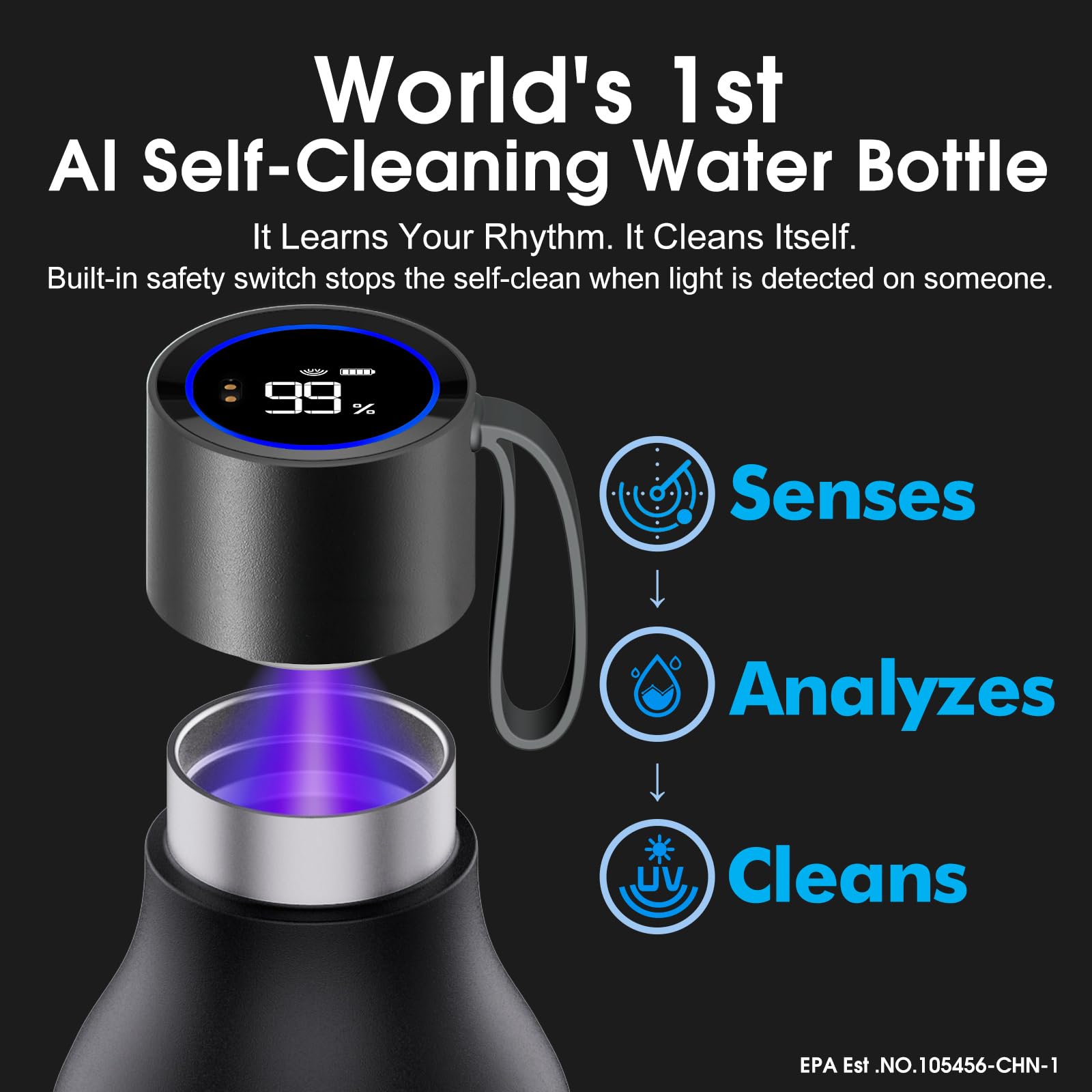 VSITOO 33oz Smart Self-Cleaning Water Bottle，Large Insulated Stainless Steel Bottle with AI Self-Clean, 30-Day Battery & Magnetic Charging for Outdoor Travel, Gym or Office, Pink