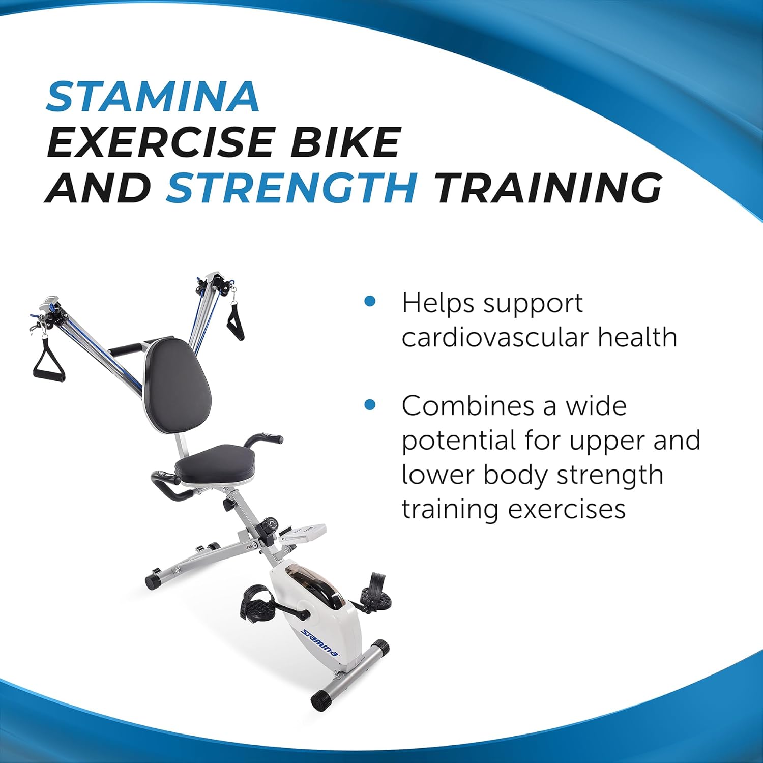 Stamina Foldable Exercise Bike and Strength System With Smart Workout App and 250 Pound Weight Capacity for Home Workout, Gray