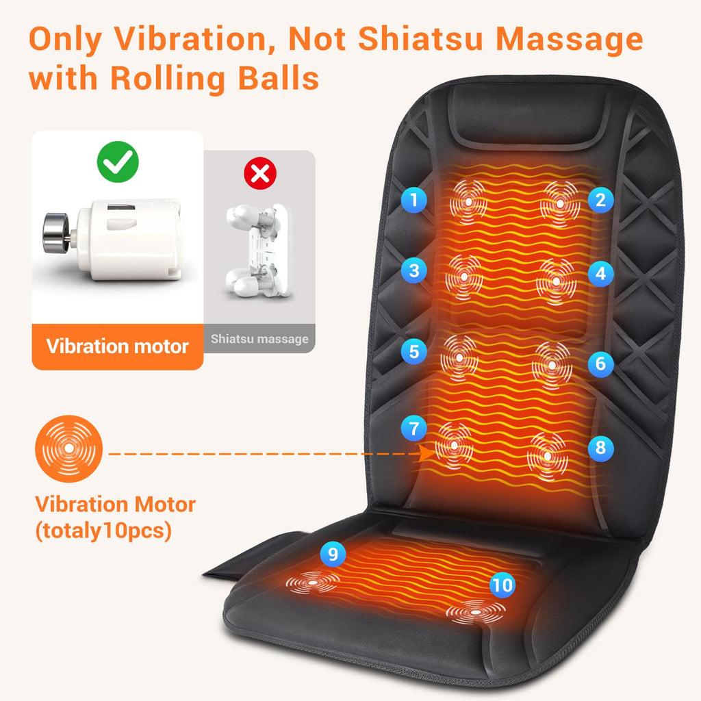 CARSHION Back Massager with Heat,Heated Seat Cover Cushion with 5 Vibrating Massage Nodes Chair Pad for Pain Relief Home Office Use