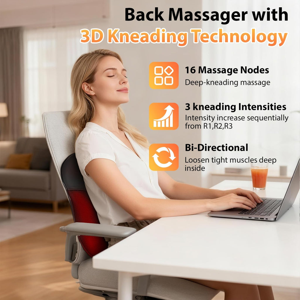 Shiatsu Neck and Shoulder Massager with Heat, Back Massager for Pain Relief Deep Tissue, 3D Kneading Massager for Chair Home Office Car, Gifts for Mom, Dad, Women (Black)