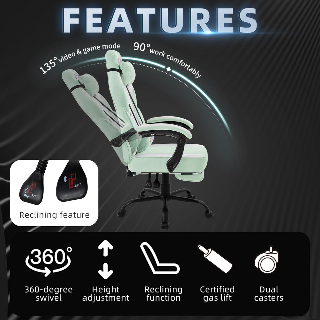 Shintenchi Big and Tall Gaming Chair Fabric Pocket Spring Cushion,High Back Recliner with Footrest and Headrest for Adults, Massage Lumbar Support for Home Office, Ergonomic Computer Desk Chair, Blue