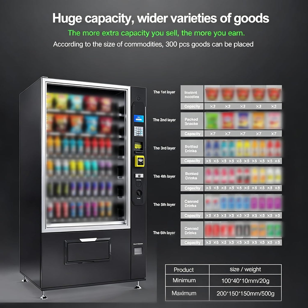 Commercial Combo Vending Machine for Sale, Refrigerated Snack Drink Vending Machine Beverage Dispenser with Card Reader Touch Screen for Airport Hospital School Office