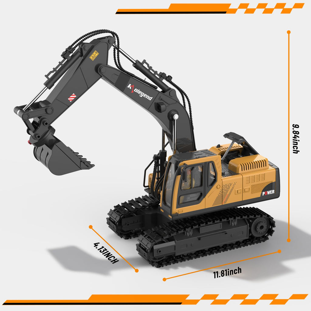 kolegend 3 in 1 Remote Control Excavator Toy 1/14 Scale RC Excavator, 15 Channel Upgrade Full Functional Construction Vehicles with Tools Metal Breaker and Electric Gripper(Yellow/Black)