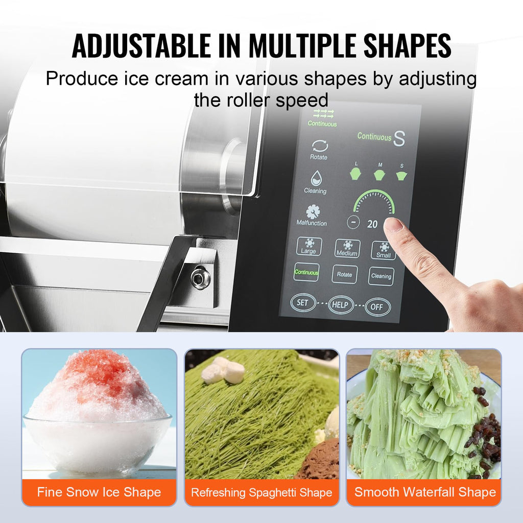 VEVOR Commercial Snowflake Ice Machine, 397LBS/24H Snowflake Ice Maker, Stainless Steel Ice Shaver Machine, Electric Snow Cone Maker, Liquid Cooling System for Rapid Heat Dissipation, Ice Cream