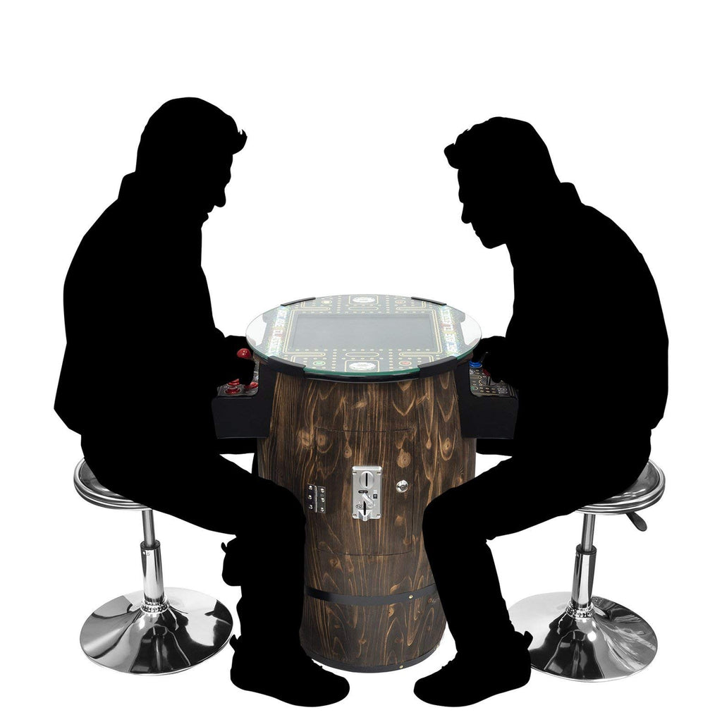 Creative Arcades Full-Size Commercial Grade Wine Barrel Style Pub Arcade Machine | Standard/Medium/Large | Classic Games | 2 Sanwa Joysticks | 2 Stools (Large, 60 Game, 19" Screen, Woodgrain)