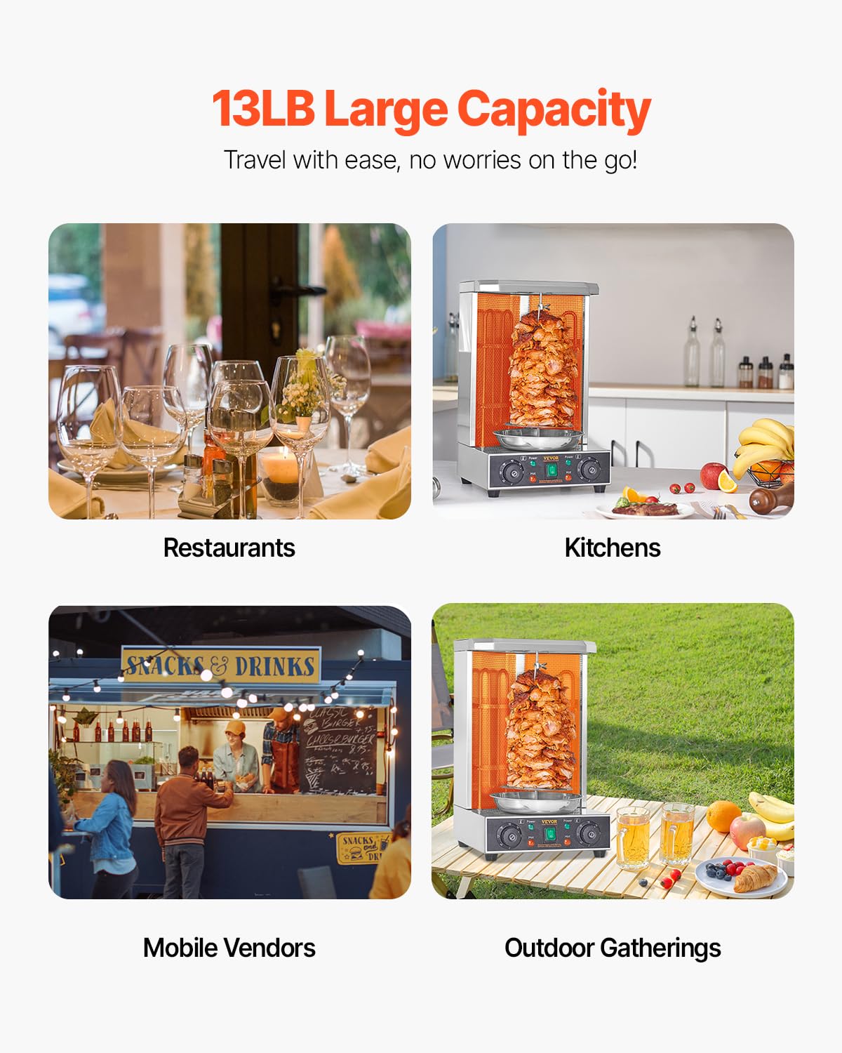 VEVOR Shawarma Grill Machine, Chicken Shawarma Cooker Machine Countertop, Electric Stainless Steel Broiler Gyro Rotisserie Oven Doner Kebab Machine, for Home Restaurant Kitchen Parties