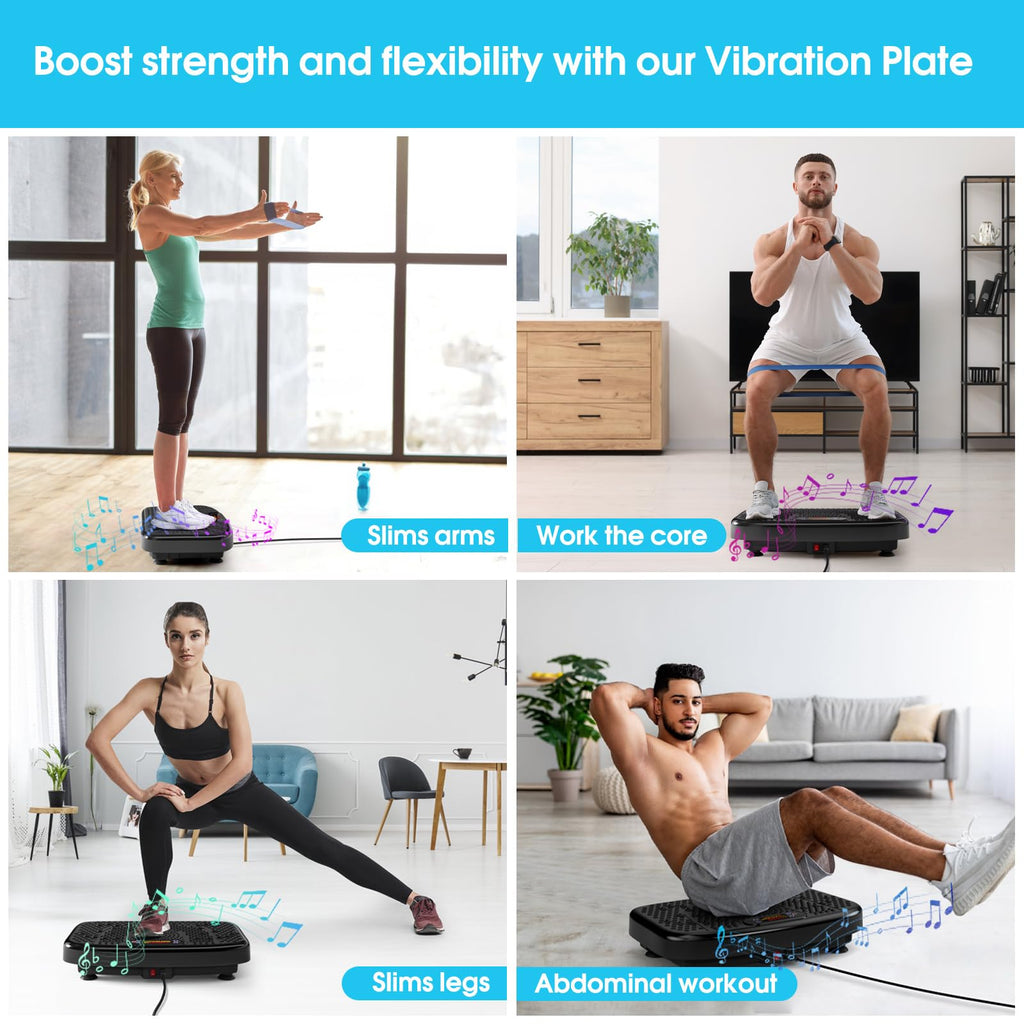 SoftGym Waver Vibration Plate Exercise Machine for Lymphatic Drainage Weight Loss,120 Speed Levels Vibrating Platform with Resistance Bands,Full-Body Workout Equipment for Muscle Toning