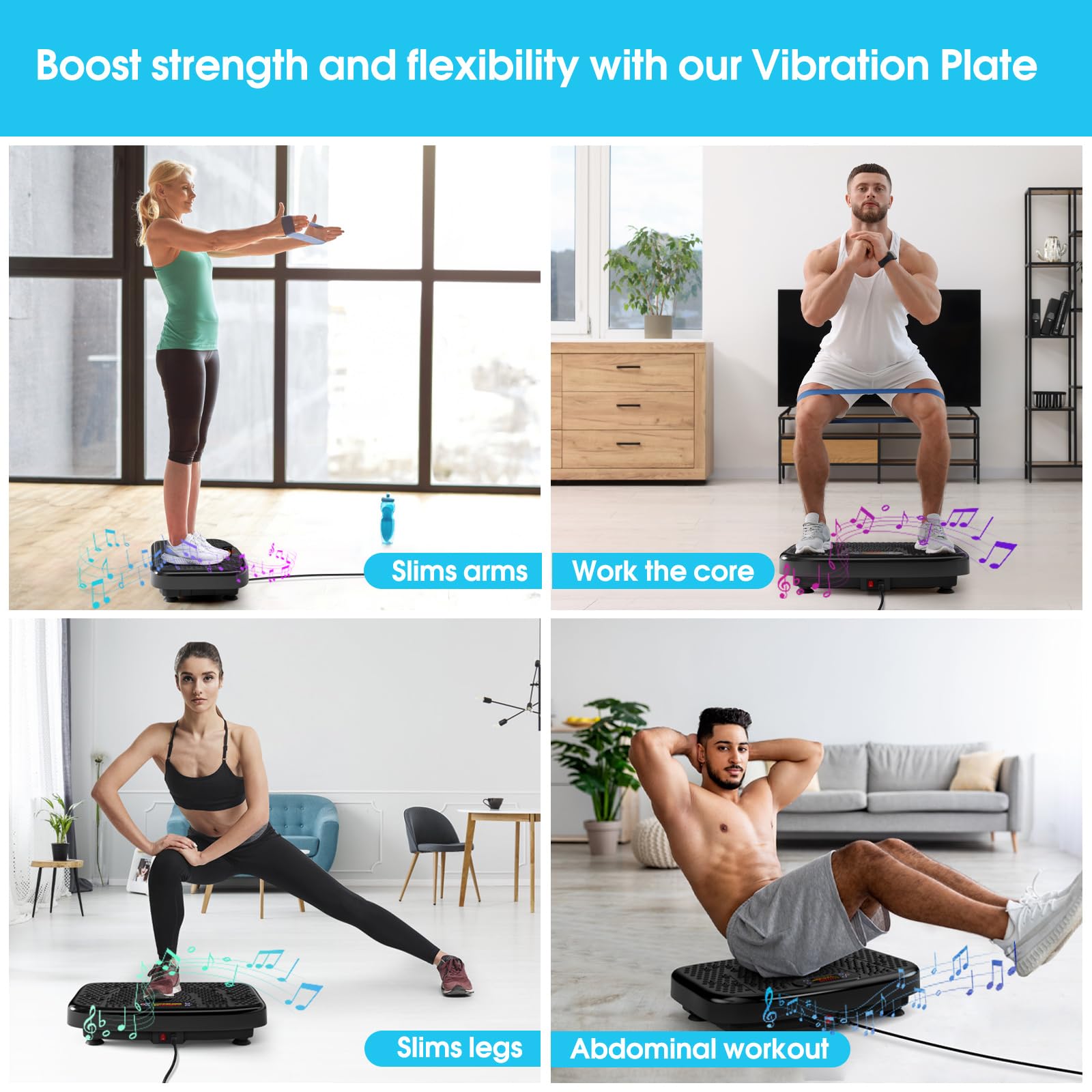 SoftGym Waver Vibration Plate Exercise Machine for Lymphatic Drainage Weight Loss,120 Speed Levels Vibrating Platform with Resistance Bands,Full-Body Workout Equipment for Muscle Toning