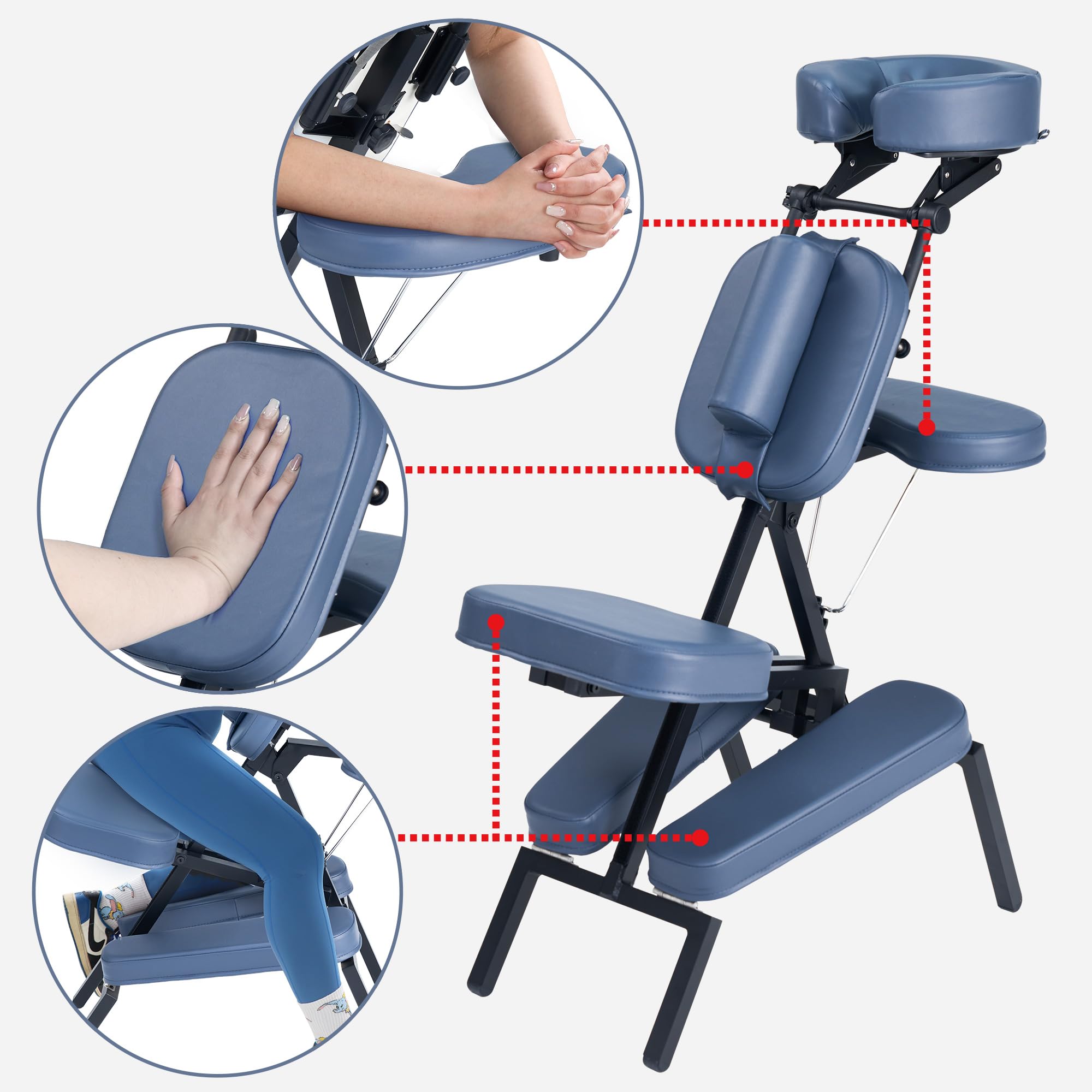 Professional Portable and Lightweight Tattoo/Massage Chair by Master Massage - Folding Aluminum Frame with Adjustable Features and Wheeled Carrying Case, Blue