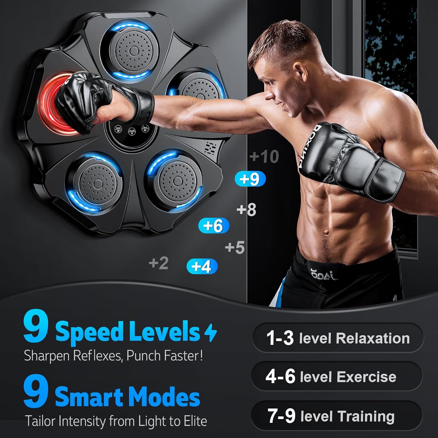 2026 Upgraded Music Boxing Machine - Interactive Punching Trainer, Large Size Wall Mounted Electronic Boxing Target with Adult & Kids Gloves, 9 Modes & 9 Speeds for Adults & Kids