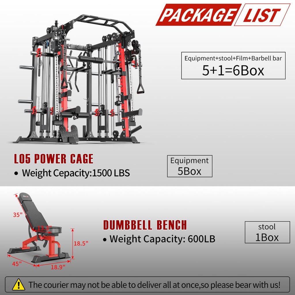 Smith Machine with Cable Crossover System, Multi-Function Squat Rack Power Cage for Home Gym, Power Rack and Packages Weight Sets
