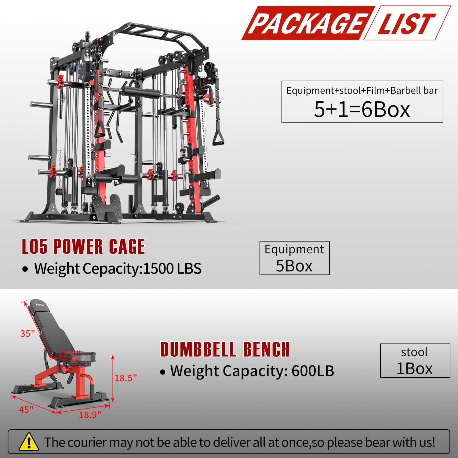 Smith Machine with Cable Crossover System, Multi-Function Squat Rack Power Cage for Home Gym, Power Rack and Packages Weight Sets