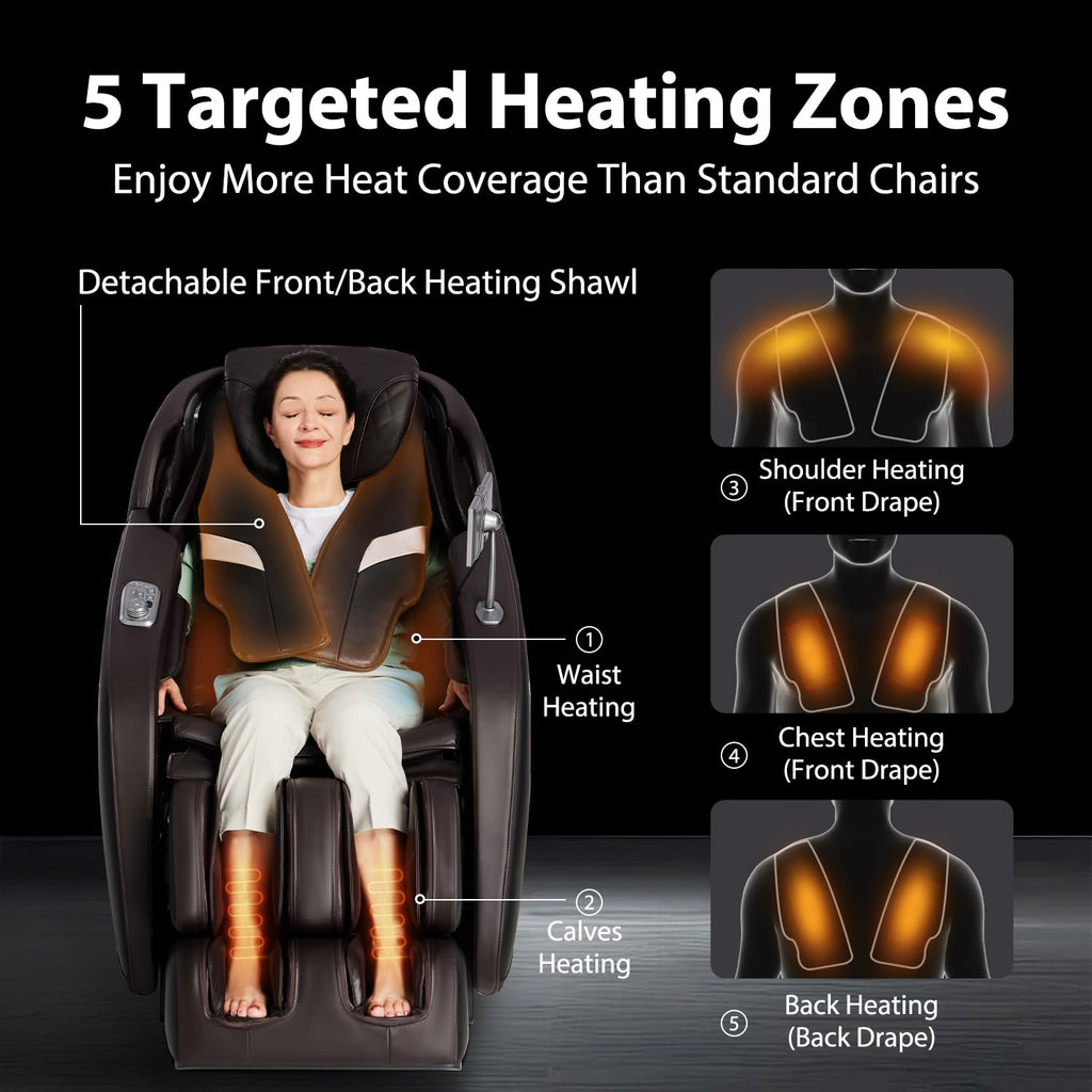 iBooMas 2026 Massage Chair Full Body, 5 Heating Zones for Daily Pain Relief, Zero Gravity 54'' SL-Track, Body Scan, 18 Auto & Manual Modes, Foot Roller, Thai Stretch, Airbags (Black & Brown)