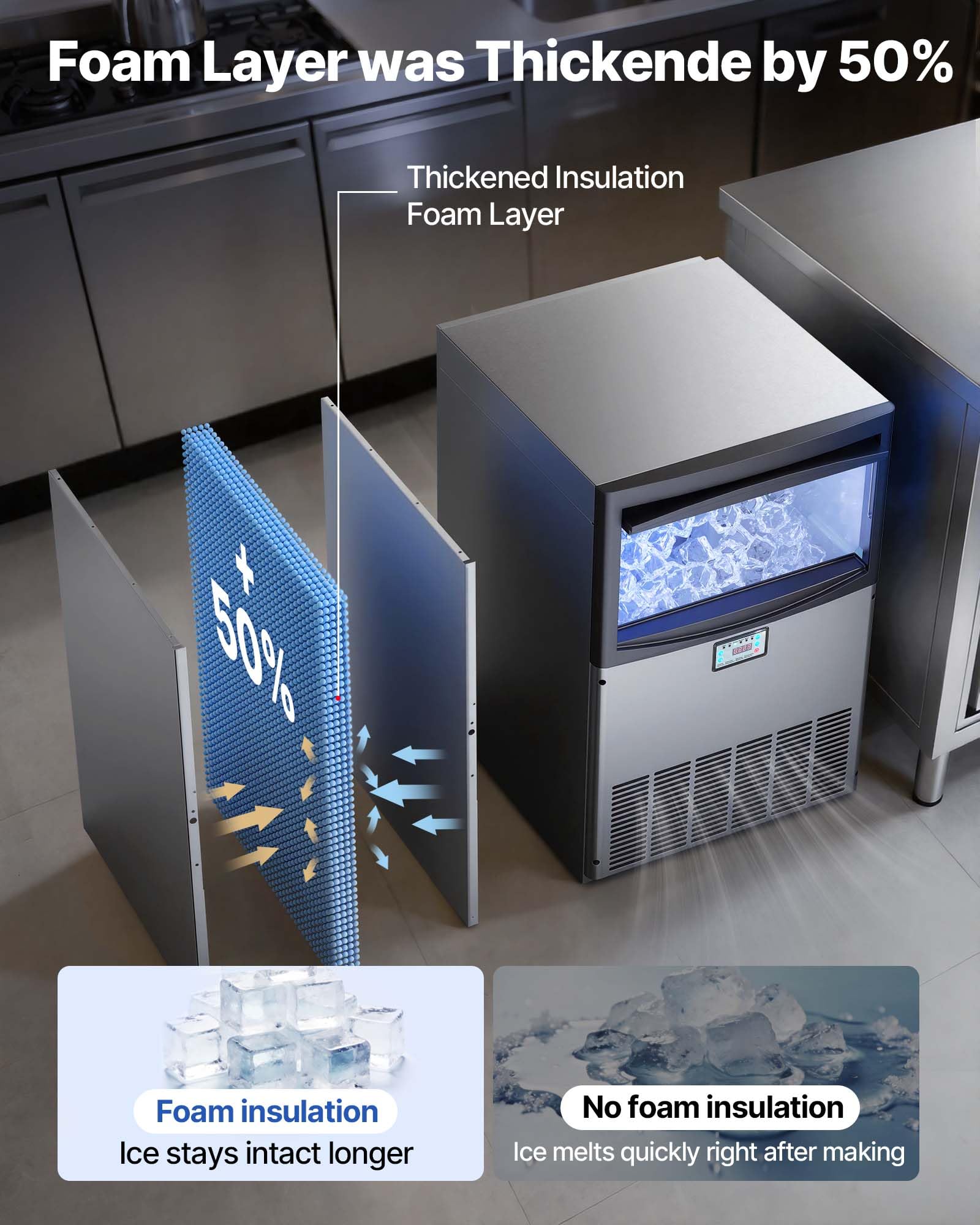 VEVOR Commercial Ice Maker Machine, 100 lbs/24h with 30-35 lbs Storage, Bullet Ice,Built-in/Freestanding/Under Counter, Stainless Steel Ice Maker with LED Display for Home Bar Restaurant