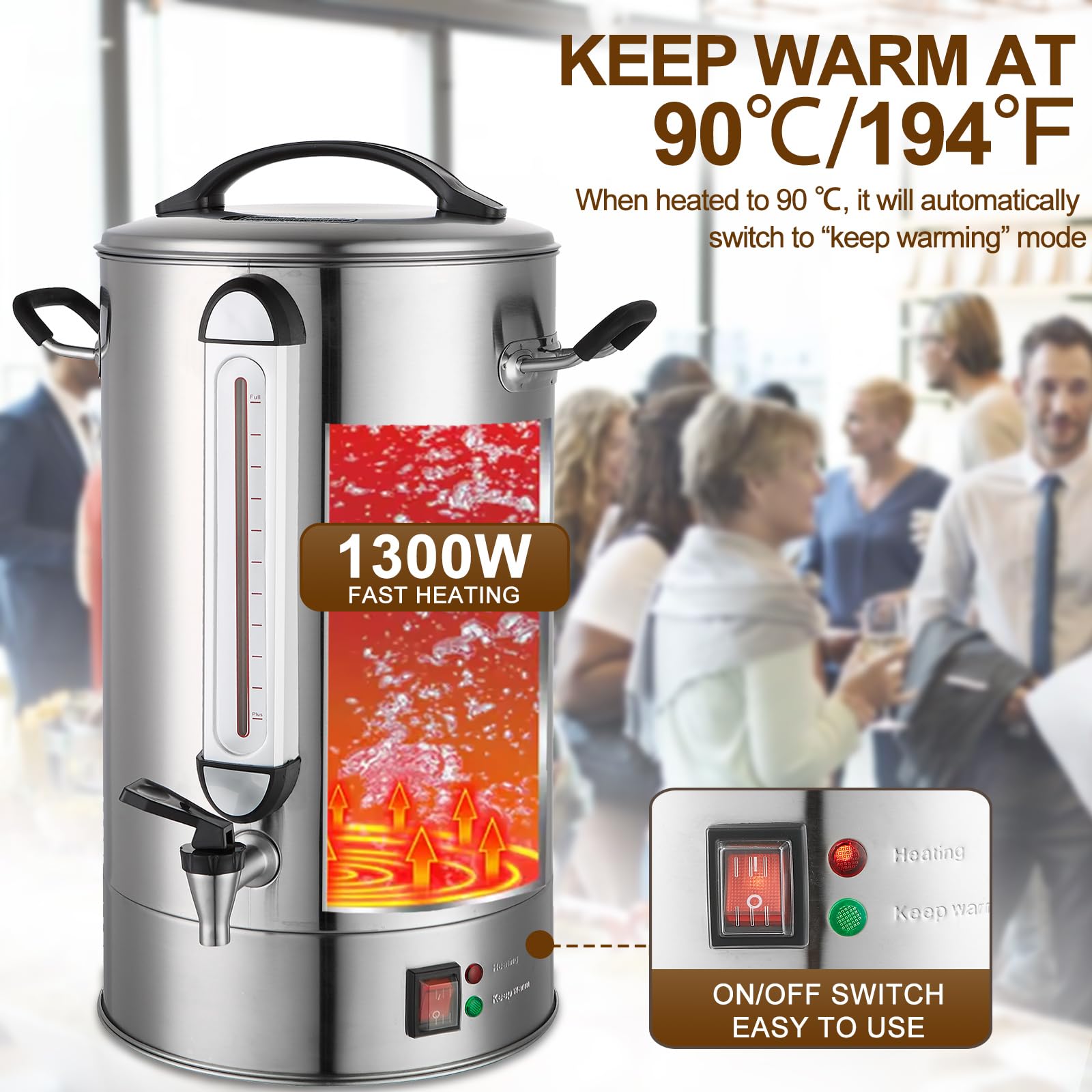 Commercial Coffee Urn 24L 160Cup Stainless Steel Quick Brew Hot Dispenser for Catering, Commercial Grade Large Capacity Coffee Maker For Meeting Rooms, Church, School, for 100+ Guests