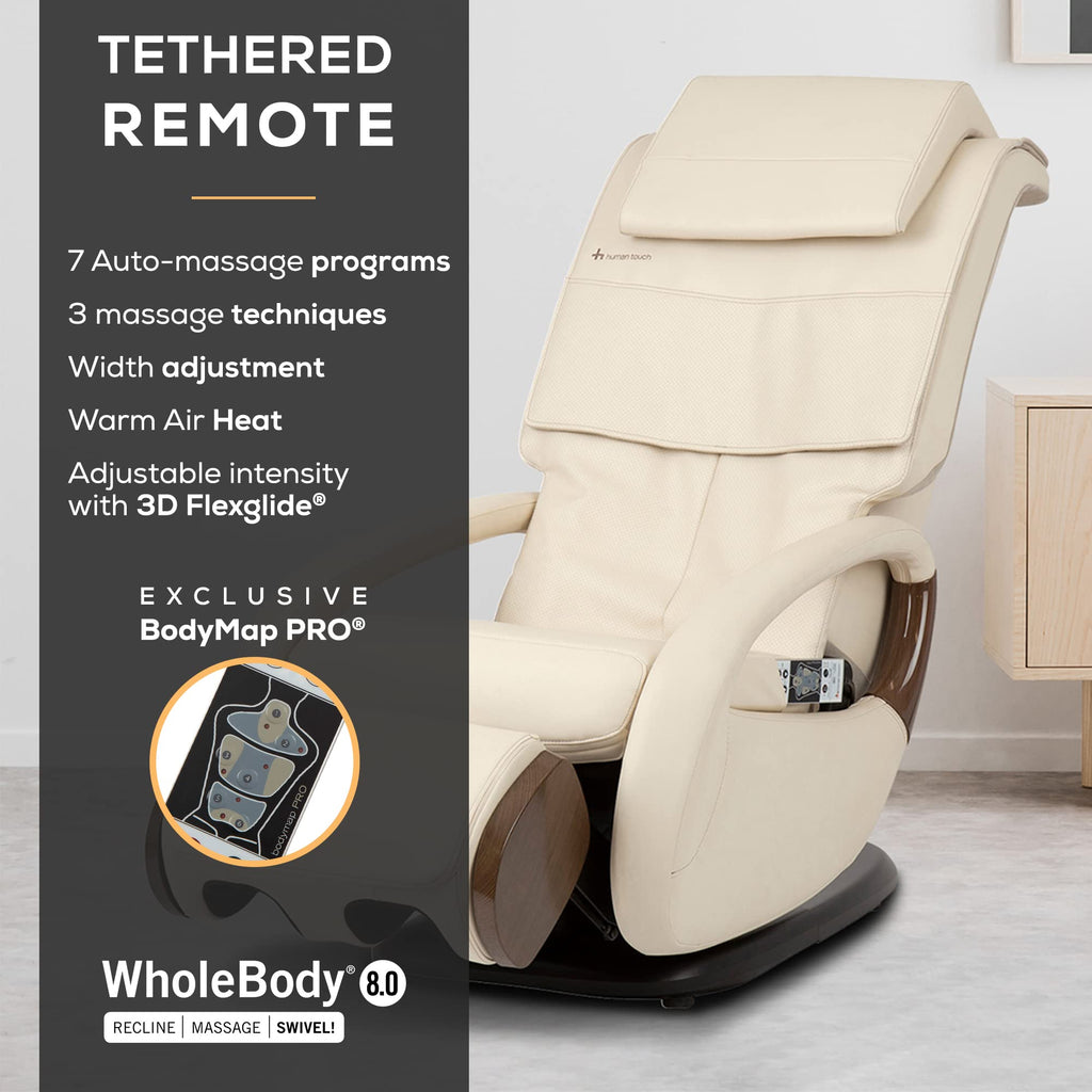Human Touch WholeBody 8.0 Massage Living Room Recliner Swivel Chair - Full Body Professional Grade Personal Massage - Relaxation w Heat for Targeted Stress + Muscle Pain Relief with Foot Calf â€“ Bone
