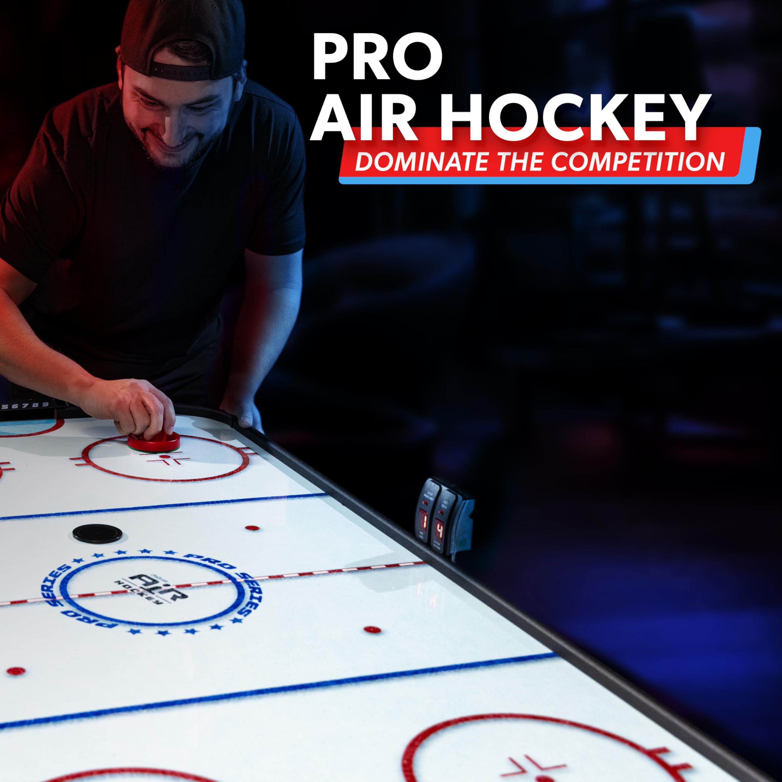GoSports 48 Inch Air Hockey Arcade Table - Oak or Black - Includes 2 Pushers, 3 Pucks, AC Motor, and LED Scoreboard
