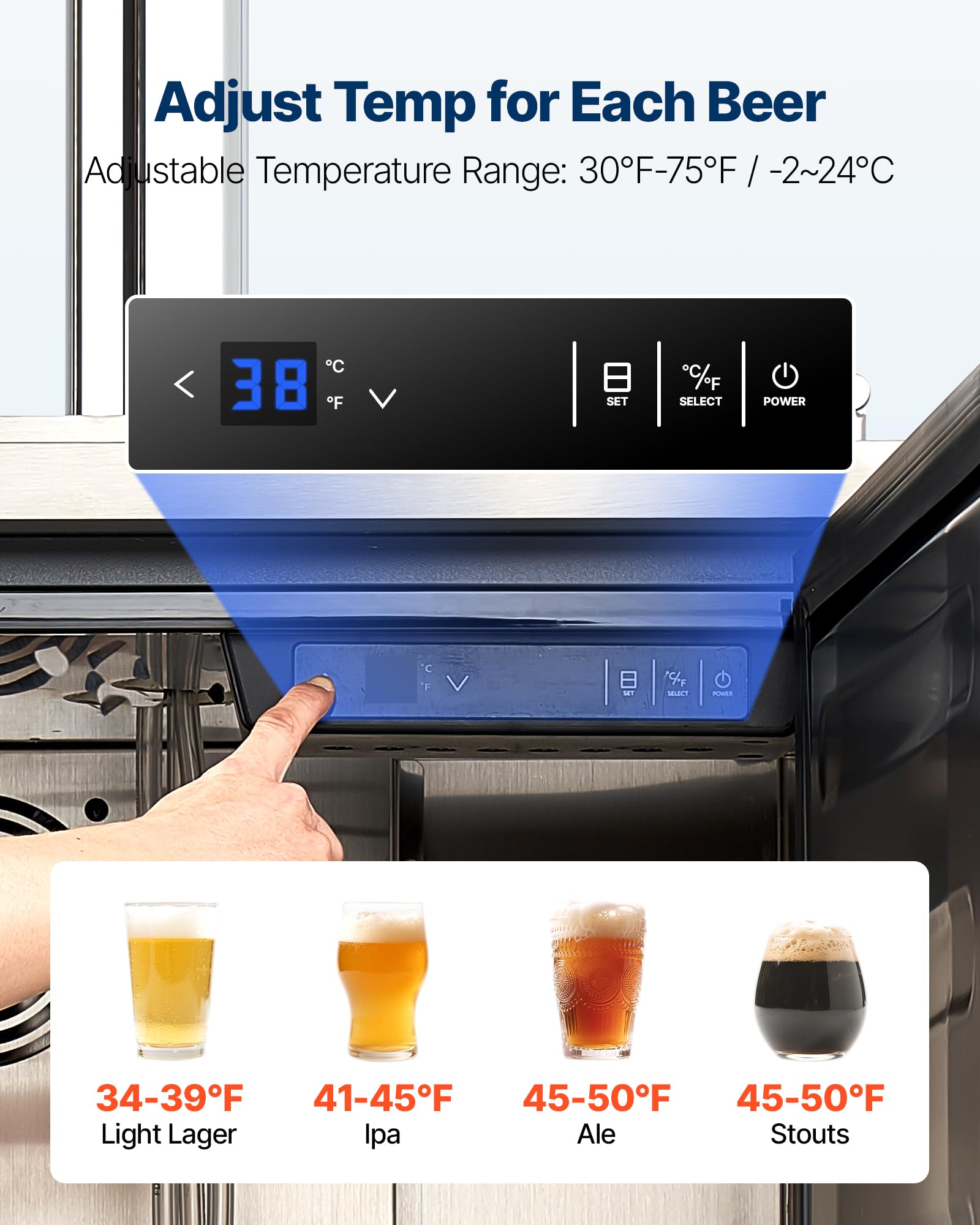VEVOR Beer Kegerator, Dual Tap Commercial Draft Beer Dispenser for D system, Full Size Keg Refrigerator with 5lbs CO2 Tank, Hold 2 Sixth / 2 Ball lock keg, Black