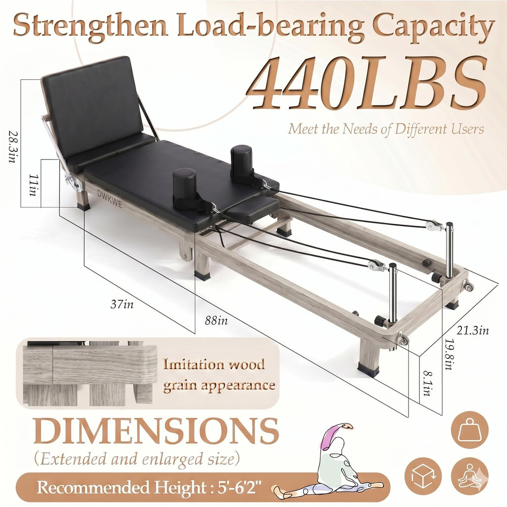 Foldable Pilates Reformer Machine – 88" Long Imitation Wood Frame with Jumpboard & Box Included, Dual Resistance System (Springs + Latex Tubes) for Full Body Workout, Home Gym Equipment for Women Men