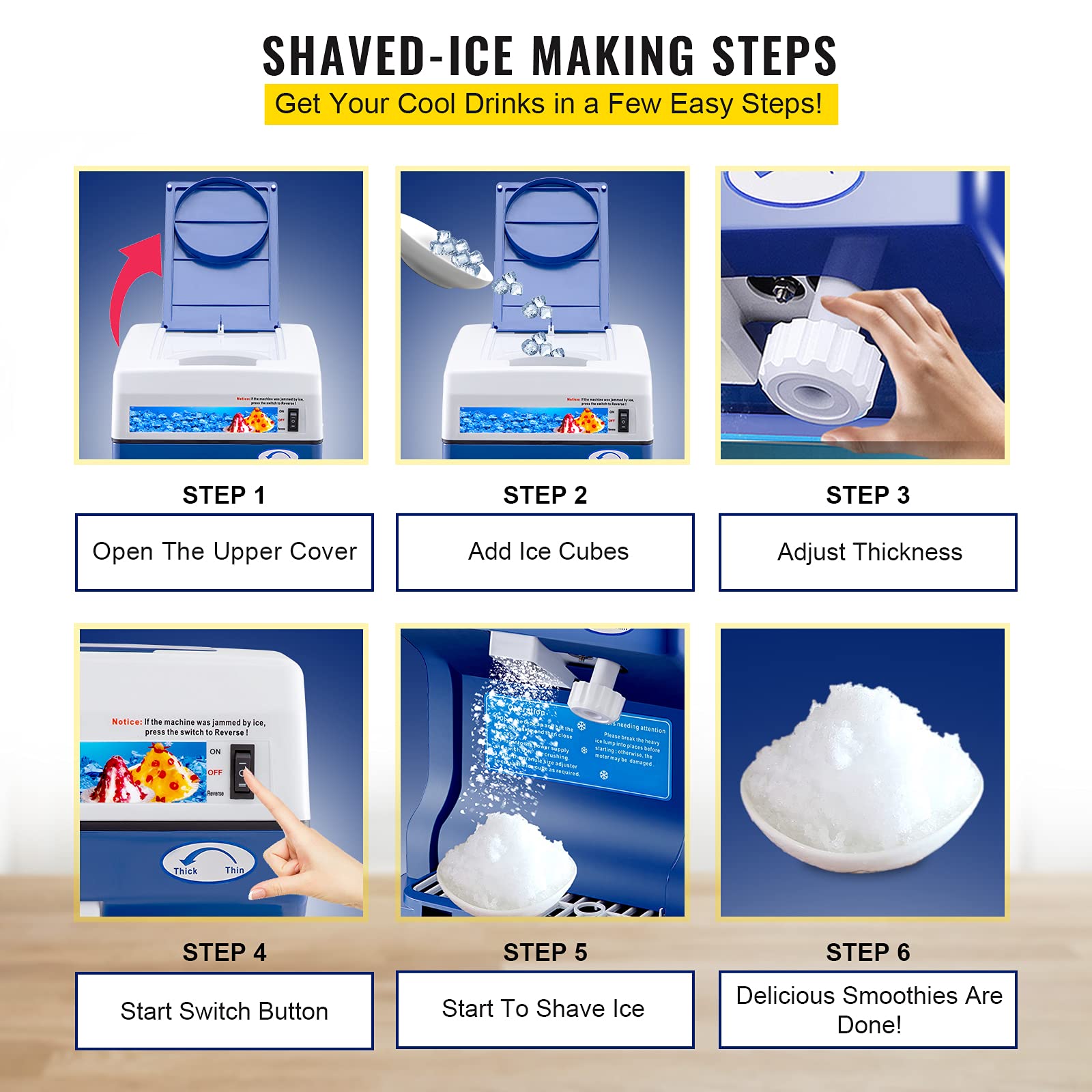 VEVOR Commercial Ice Shaver Crusher, 220lbs/hr Electric Fluffy Ice & Snow Cone Machine, 250W 1500RPM Tabletop Fluffy Shaved-Ice Machine for Parties Events Snack Bar, Home and Commercial Use (White)