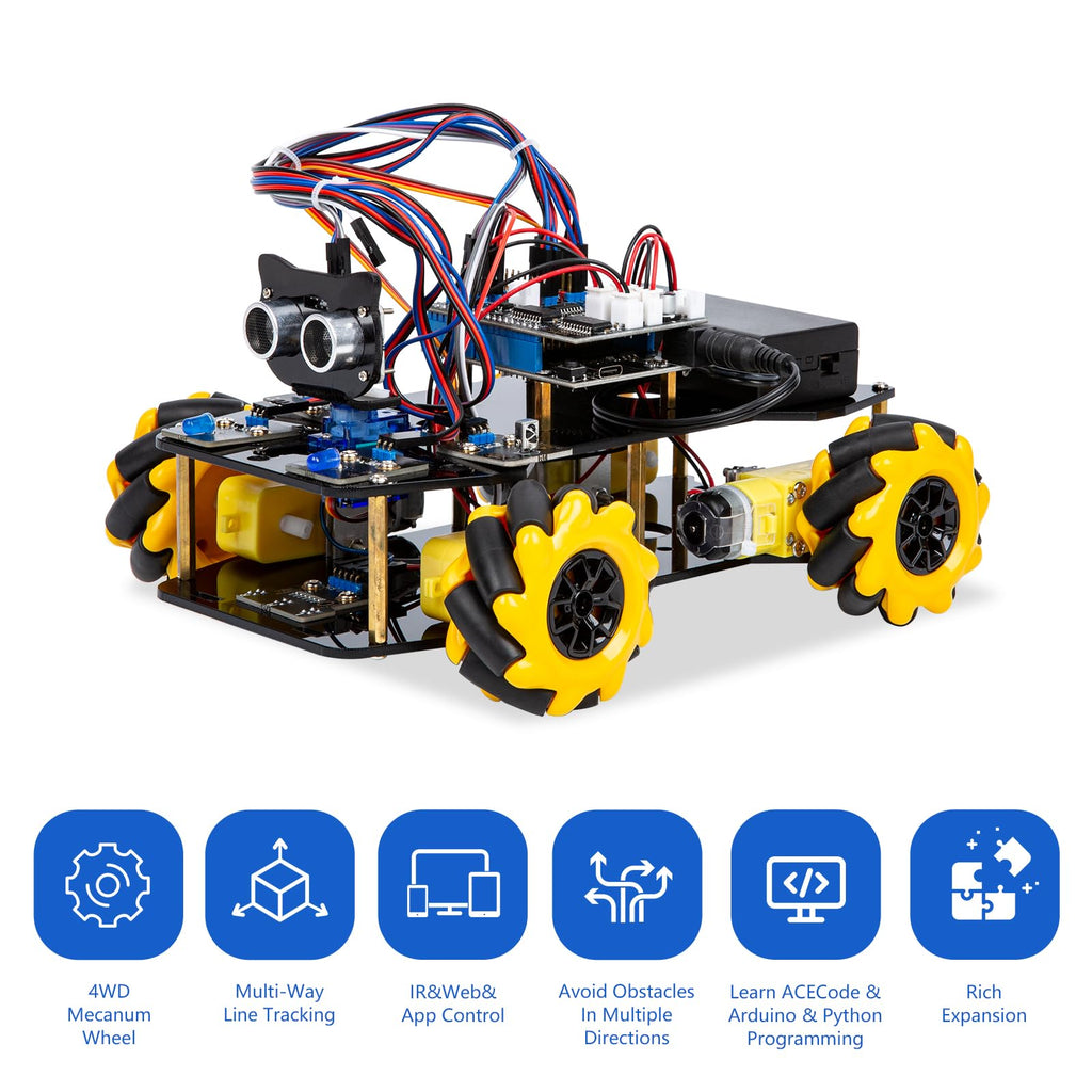 ACEBOTT Robot Arm Expansion Pack Smart Car Starter Kit, Robotics Kit for Kids Ages 8-12 12-16, STEM Toys Coding Robot Kit for Teens & Adults(QD007)
