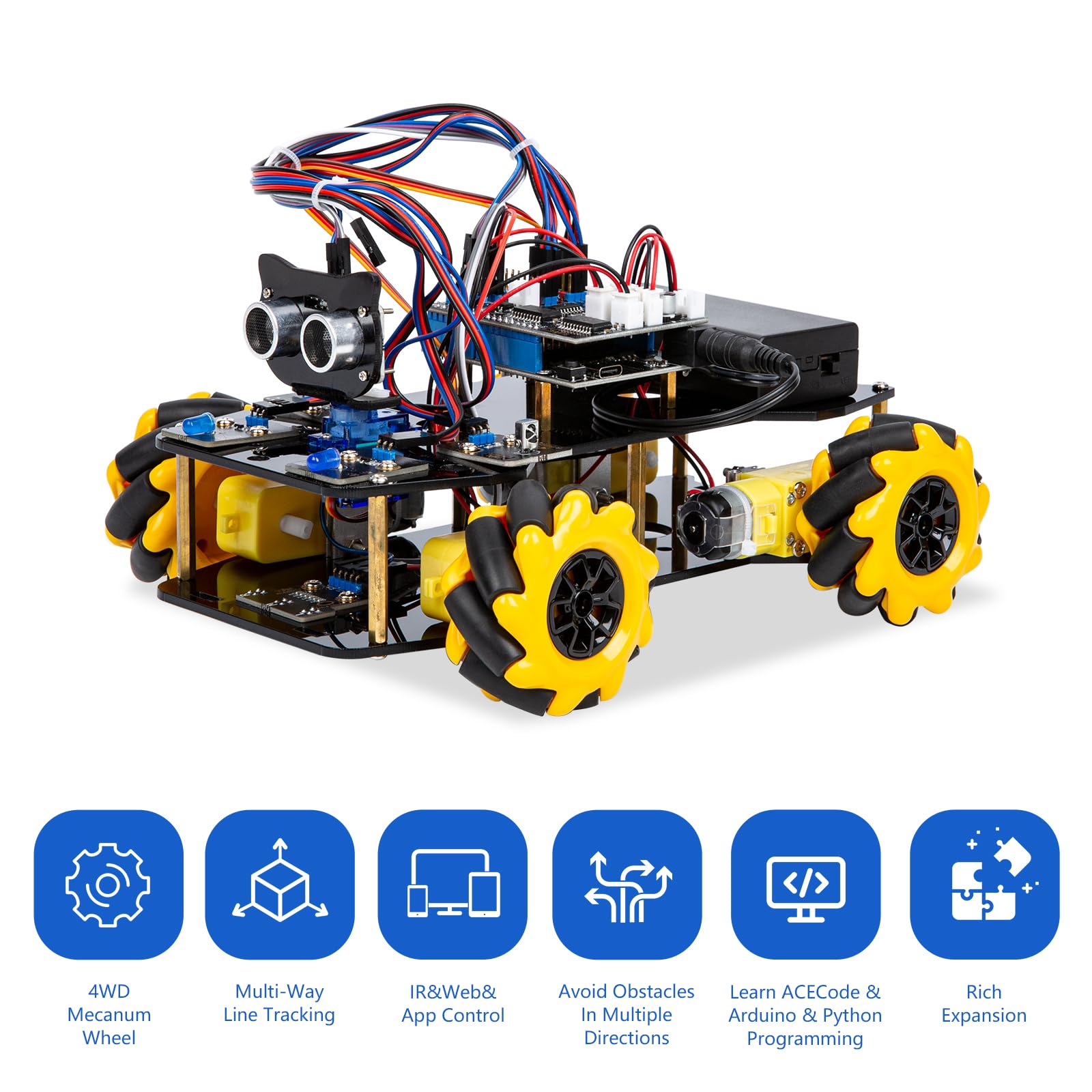 ACEBOTT Robot Arm Expansion Pack Smart Car Starter Kit, Robotics Kit for Kids Ages 8-12 12-16, STEM Toys Coding Robot Kit for Teens & Adults(QD007)