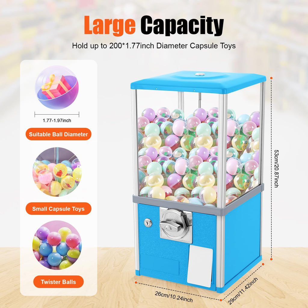 25 Cents Coin Operated Vending Machine, 1.77-1.97 Inch Spherical Capsule Candy Dispenser Store Bulk Vending Machine for Game Stores, Retail Stores, Gumball Bank (Yellow)