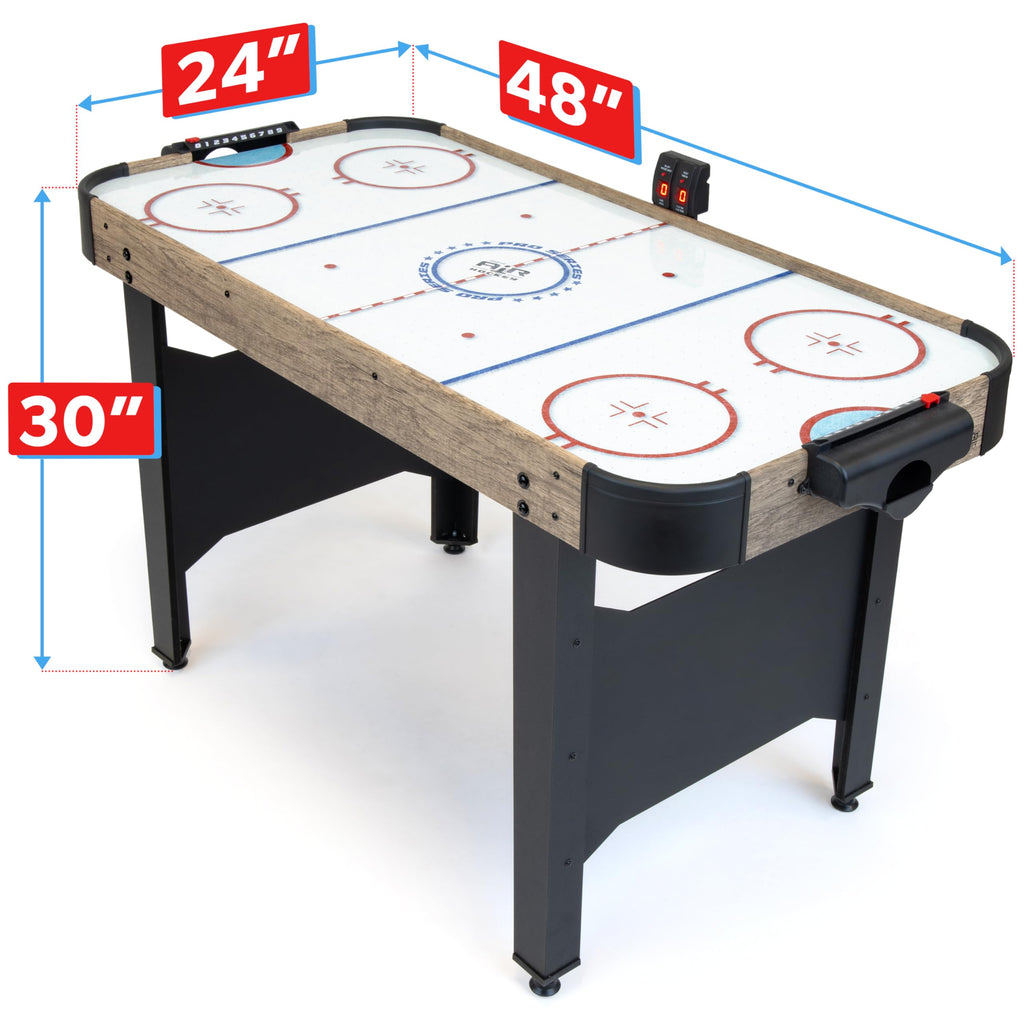 GoSports 48 Inch Air Hockey Arcade Table - Oak or Black - Includes 2 Pushers, 3 Pucks, AC Motor, and LED Scoreboard