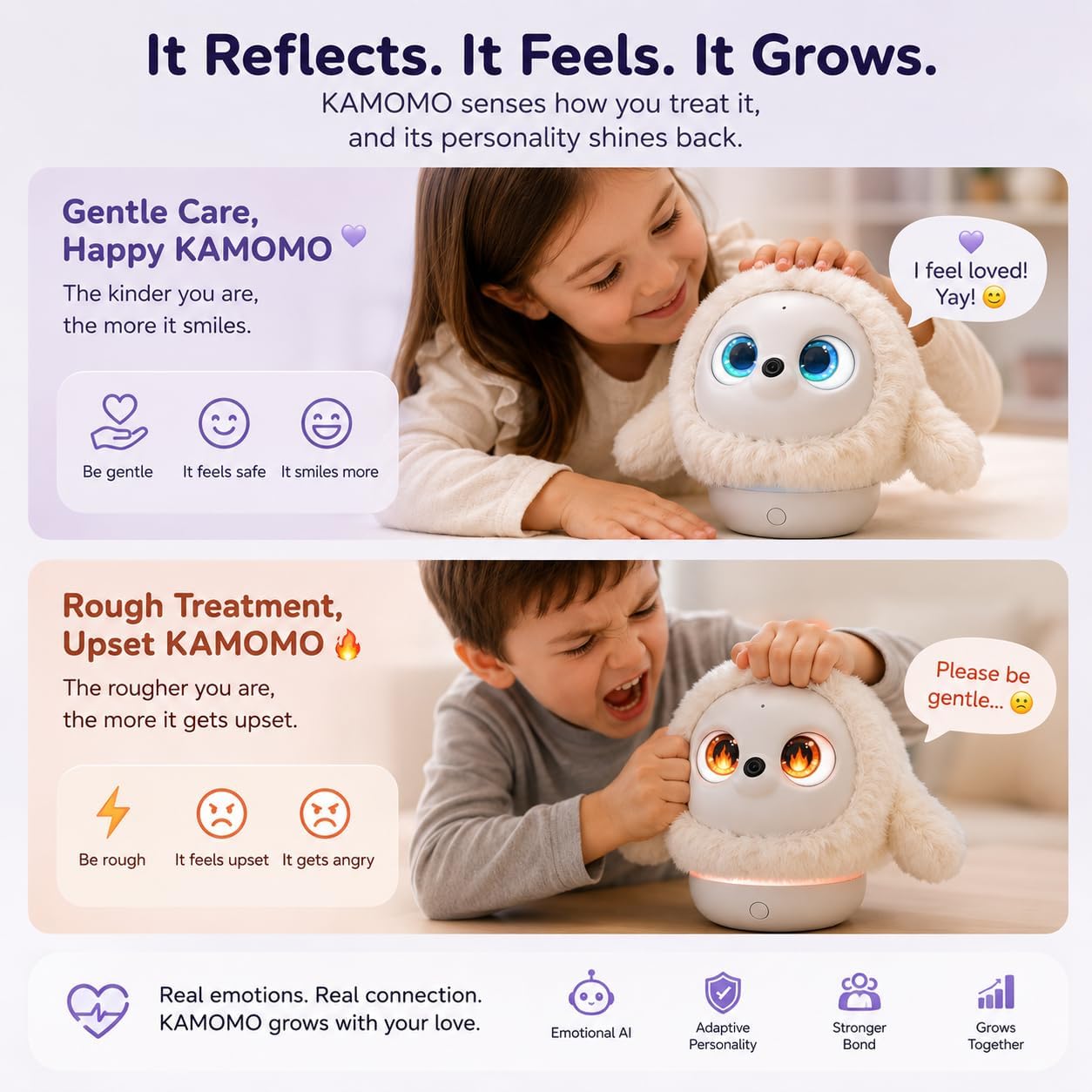 KAMOMO Companion Interactive Robot Pet, Emotional Support for Kids and Adults, AI Desk Robots, Anxiety Relief Comfort Gift