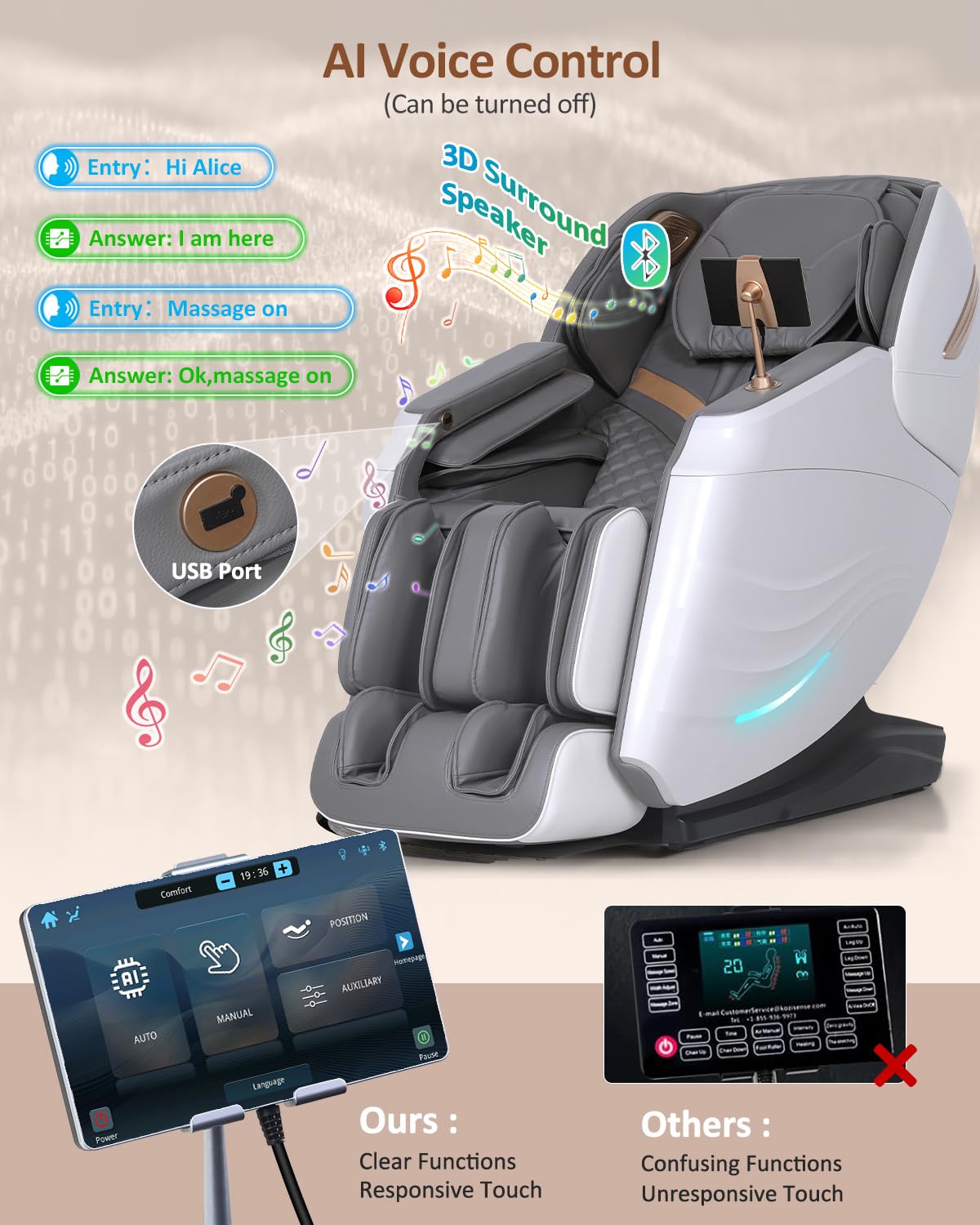 RELX Massage Chair Full Body, 20 Modes Zero Gravity SL-Track Shiatsu Massage Chair Built-in Heat System, Airbag Massage with Body Scan, Deep Yoga Stretch, Calfrest Extension and AI Control(Cream)