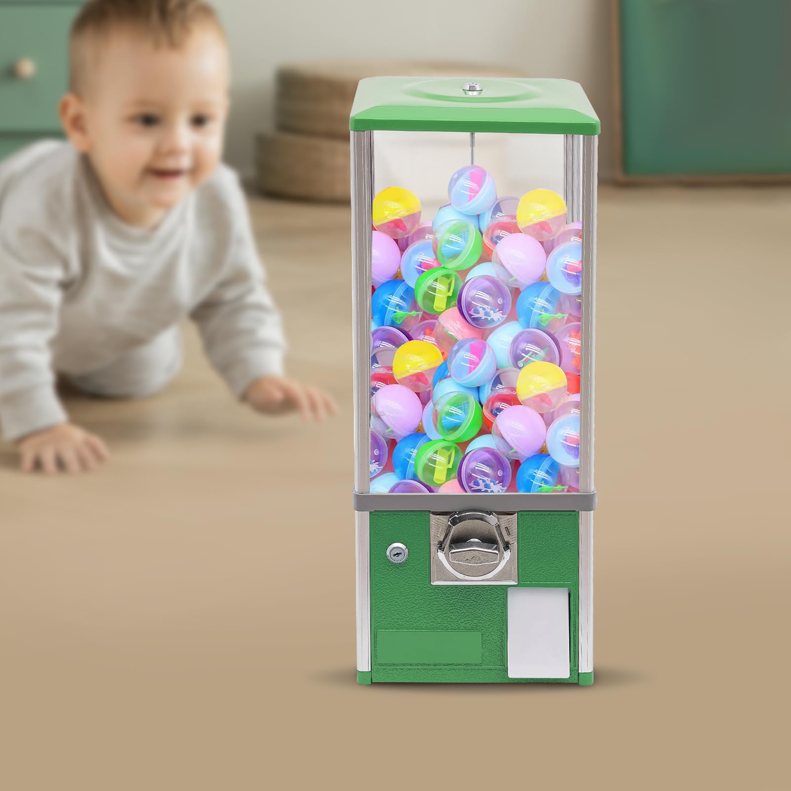 Commercial Candy Vending Machine, 4-Quarter Operated Toy Dispenser with Key Lock, 250-Capacity Capsule Vendor for Arcades Stores, 1.77-1.97in Toys (Black)