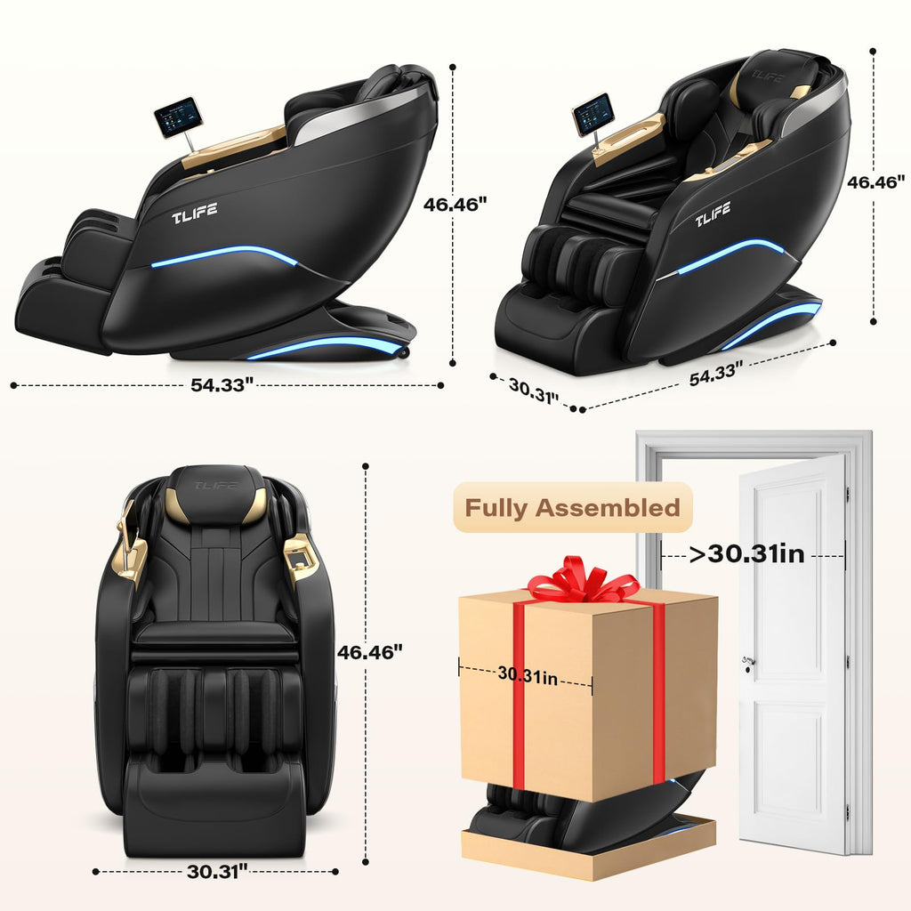TLIFE Massage Chair Full Body, 160°Zero Gravity Recliner with Body Scan, 50" SL-Track Shiatsu Massage Chair, Fixed Point Massage, Foot Rollers, 12 Auto Modes, Deep Yoga Stretch, Heating, Black