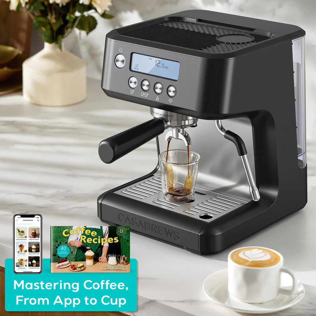 CASABREWS Ultra Espresso Machine with LCD Display, 20 Bar Espresso Maker with Powerful Milk Frother, Customizable Brewing Temperature, Barista-Level Latte and Cappuccino Machine for Home, Silver
