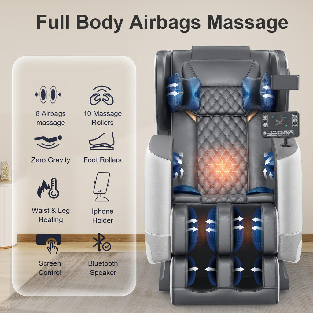 FURNIMAT 2026 Massage Chair Full Body, Zero Gravity Massage Chair with 10 Fix Rollers, Airbags, Heating, Foot Massage, Auto Modes, Bluetooth Speaker, Smart Screen Controller (Advanced Version)