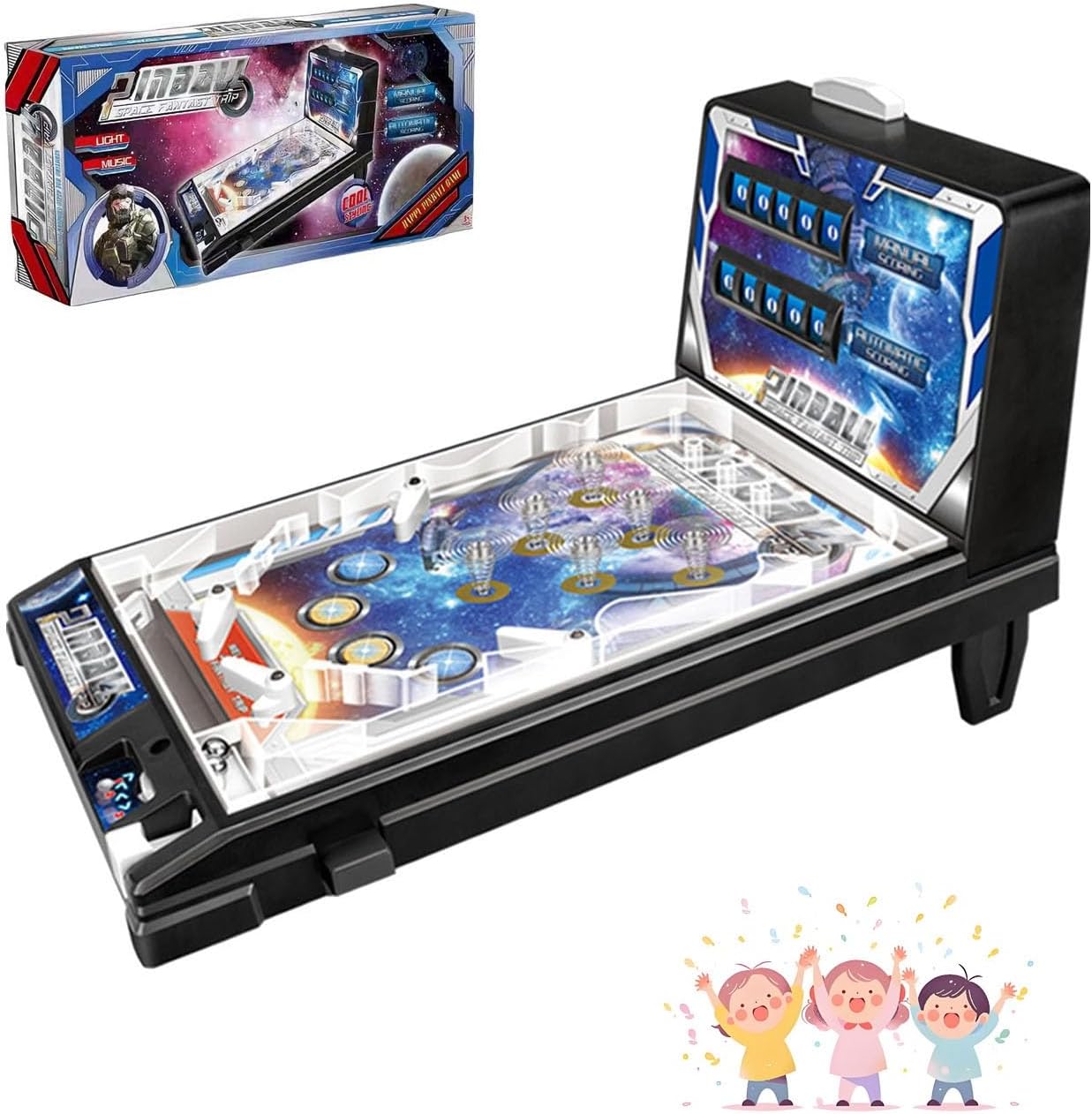 Electronic Tabletop Pinball Game - Retro Arcade Machine with Lights, Sounds and Scoreboard, Desktop Ball Shooting Toy, for Family Kids
