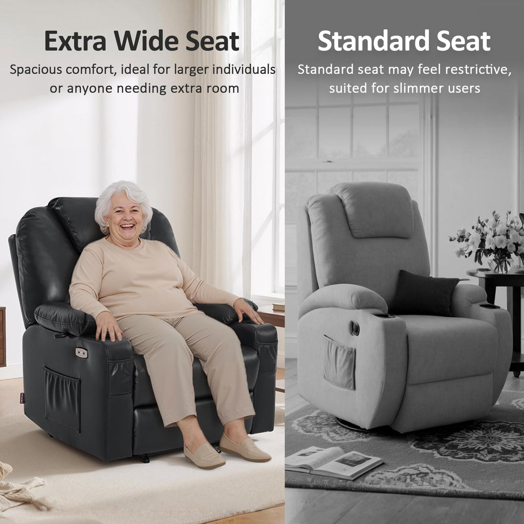 MCombo Electric Power Lift Recliner Chair Sofa with Massage and Heat for Elderly, 3 Positions, 2 Side Pockets, and Cup Holders, USB Ports, Faux Leather 7040 (Grey, Medium)