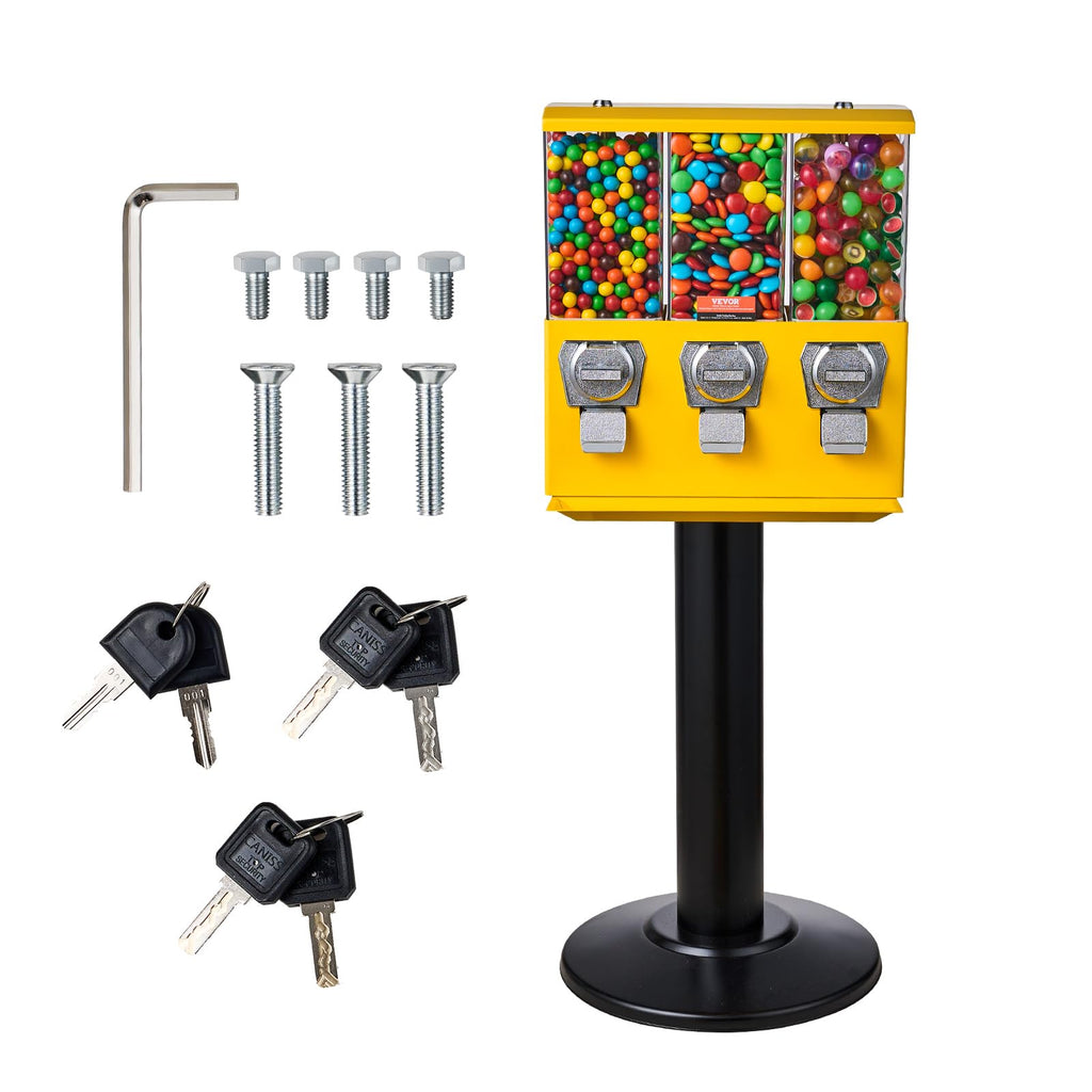 VEVOR Commercial Vending Machine, Four Compartment Rotatable Gumball and Candy Dispenser, Adjustable Height Coin Operated Candy Bank with Iron Stand, for Business Toy Capsules Bouncy Balls Nut, Blue