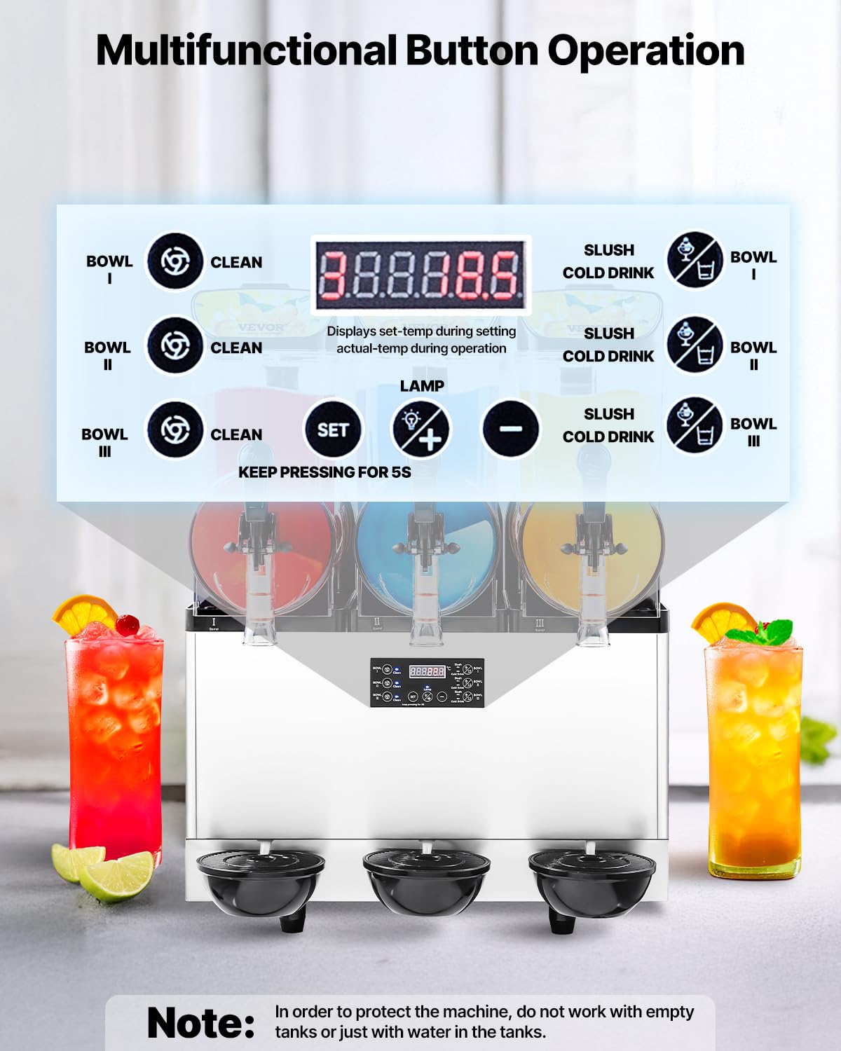 VEVOR Slushie Machine, 15L Single Tank Commercial Margarita Machine, 60 Cups Stainless Steel Margarita Smoothie Frozen Drink Machine, Slushy Machine for Home Party Restaurants Cafe Bars