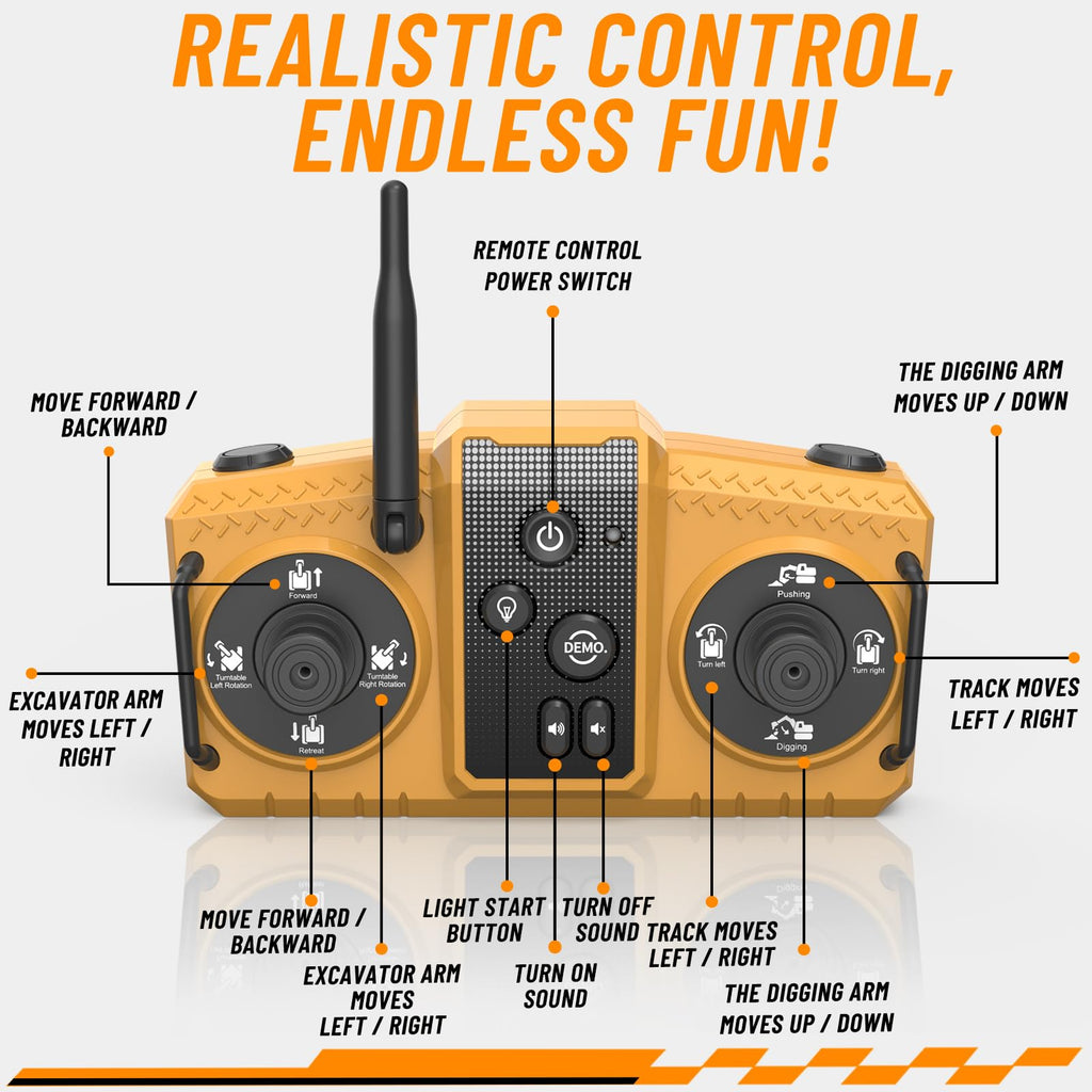 kolegend 3 in 1 Remote Control Excavator Toy 1/14 Scale RC Excavator, 15 Channel Upgrade Full Functional Construction Vehicles with Tools Metal Breaker and Electric Gripper(Yellow/Black)