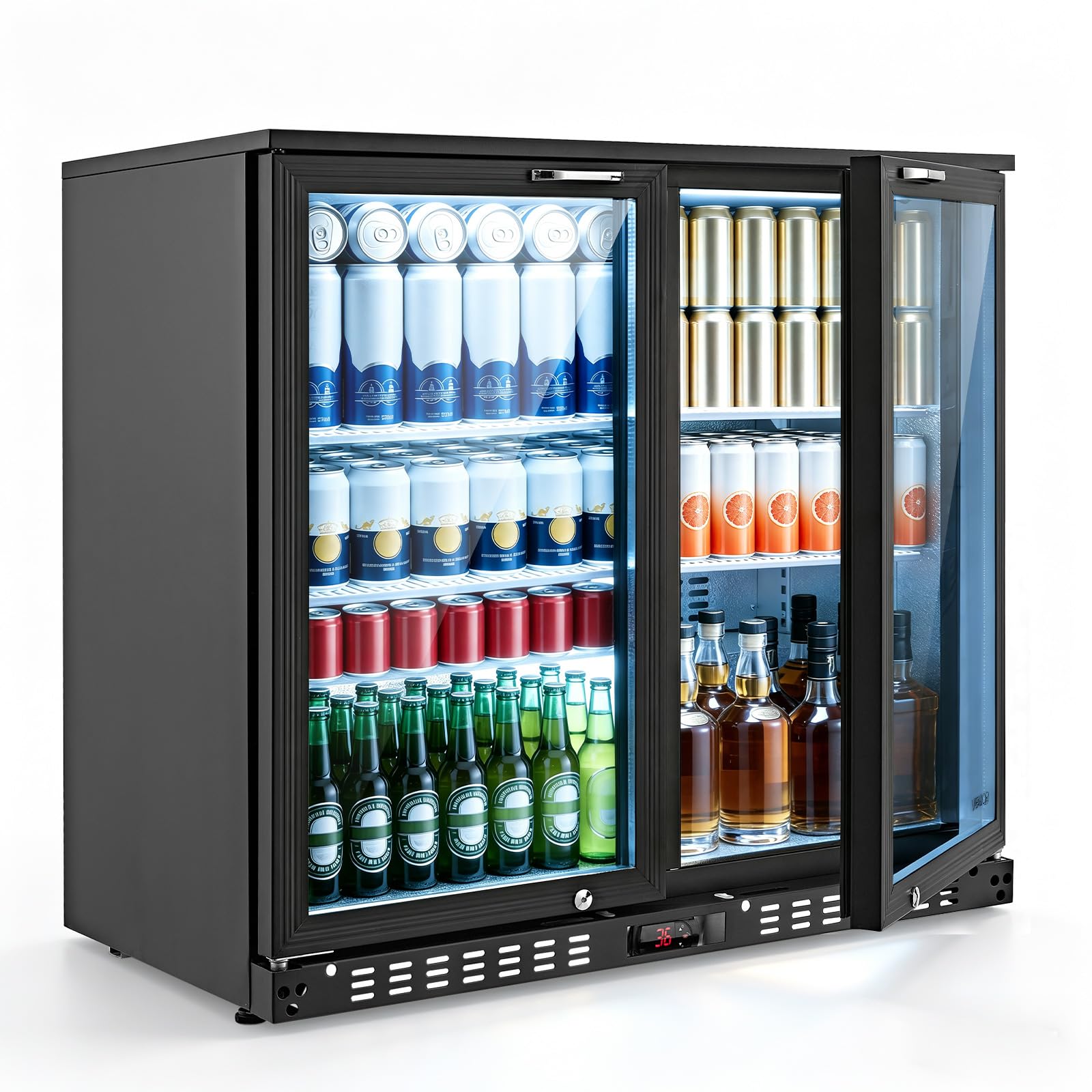 VEVOR Back Bar Cooler, 11.8 Cu. Ft Counter Height Beverage Refrigerator, Commercial Display Fridge w/ 2 Glass Doors, LED Lighting, Shelves, Fan Cooling Beer Wine Cooler for Pub, Merchandiser, Office